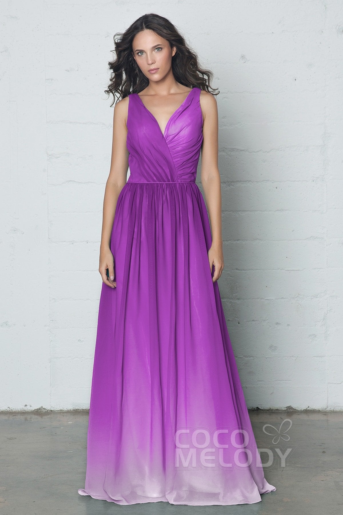 COCOMELODY Sheath-Column Floor Length Chiffon Ombre Dress COZF17014 