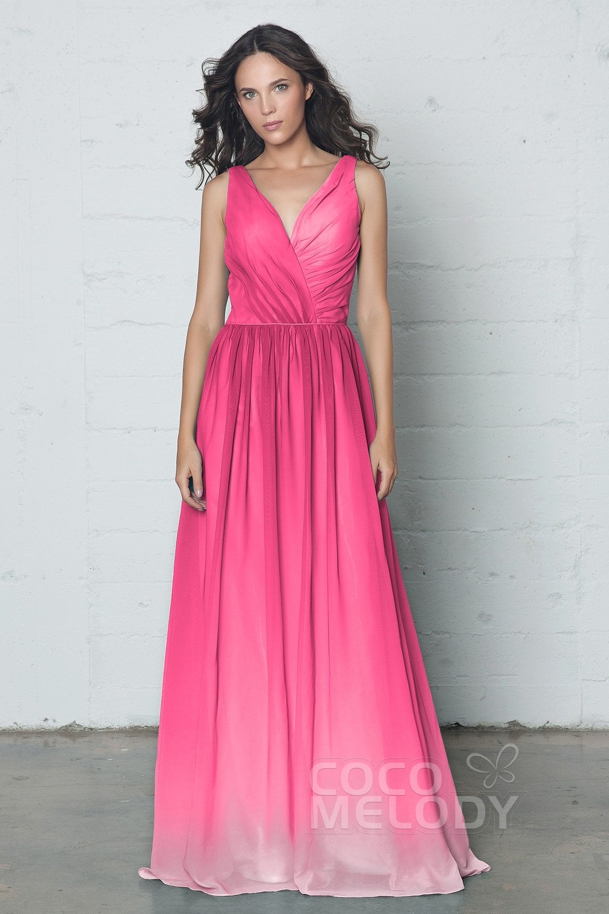 COCOMELODY Sheath-Column Floor Length Chiffon Ombre Dress COZF17014 