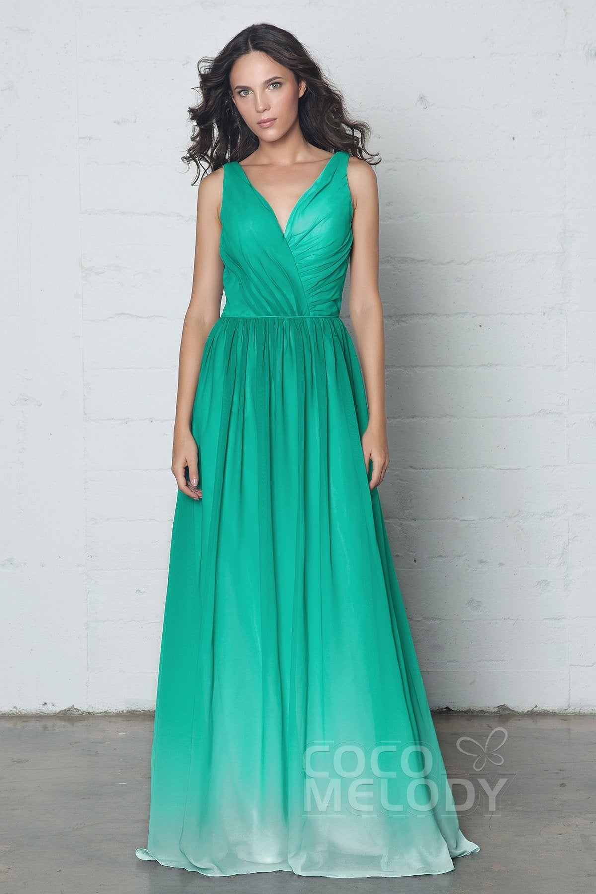 COCOMELODY Sheath-Column Floor Length Chiffon Ombre Dress COZF17014 