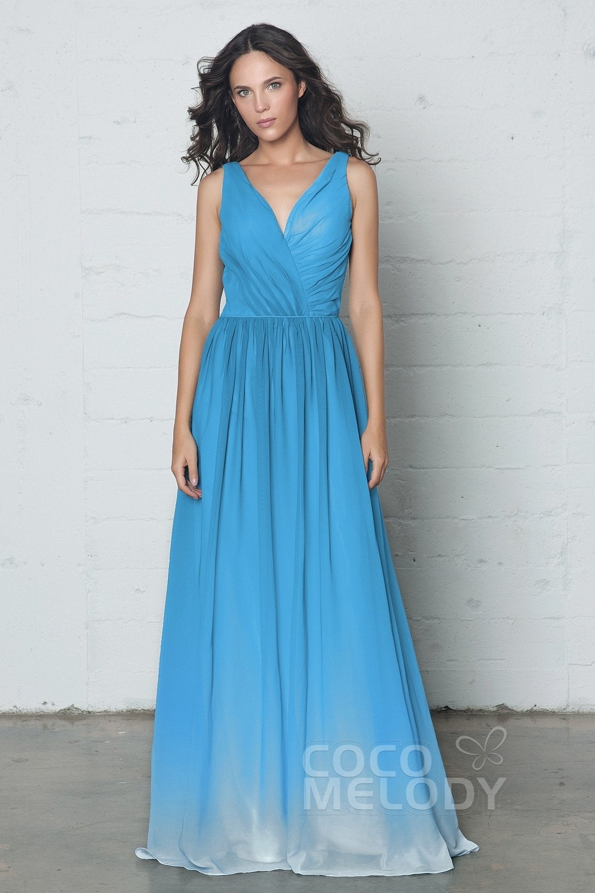 COCOMELODY Sheath-Column Floor Length Chiffon Ombre Dress COZF17014 