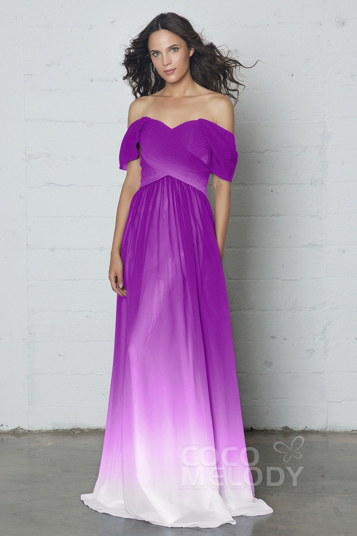 COCOMELODY Sheath-Column Floor Length Ombre Chiffon Dress COZF17015 