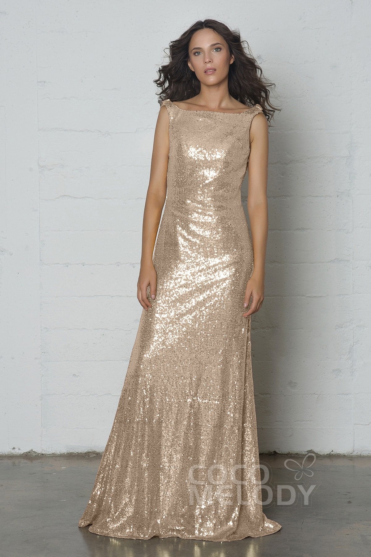 COCOMELODY Sheath-Column Floor Length Sequined Dress COZF17020 