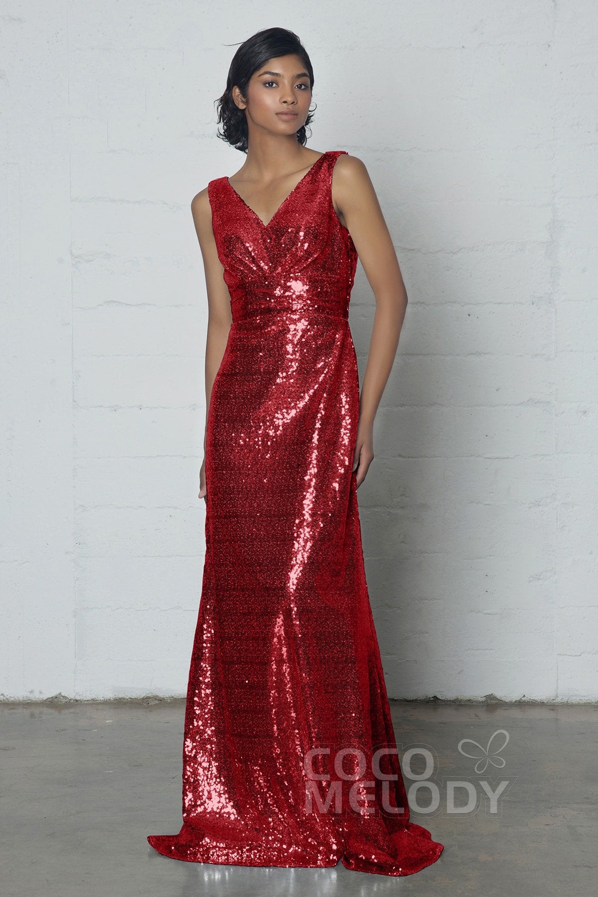 COCOMELODY Sheath-Column Floor Length Sequined Dress COZF17021 