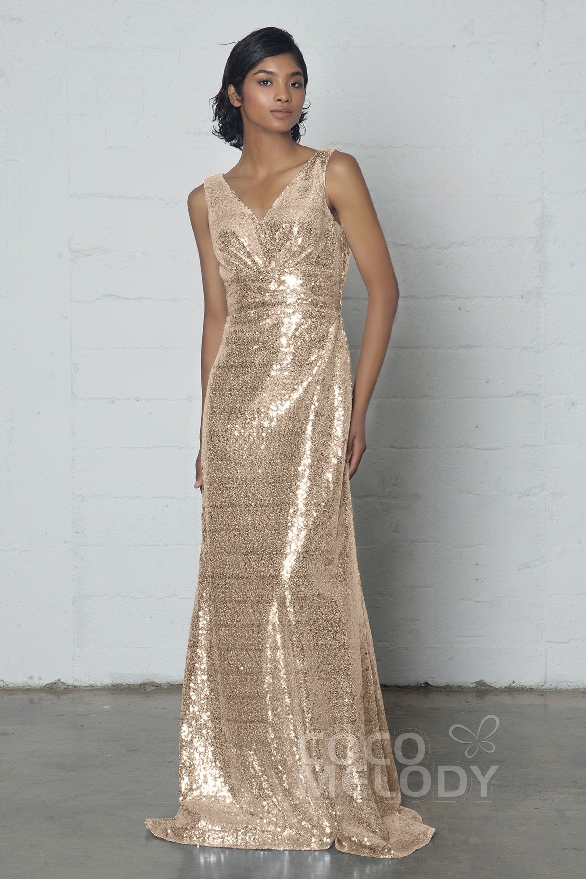 COCOMELODY Sheath-Column Floor Length Sequined Dress COZF17021 