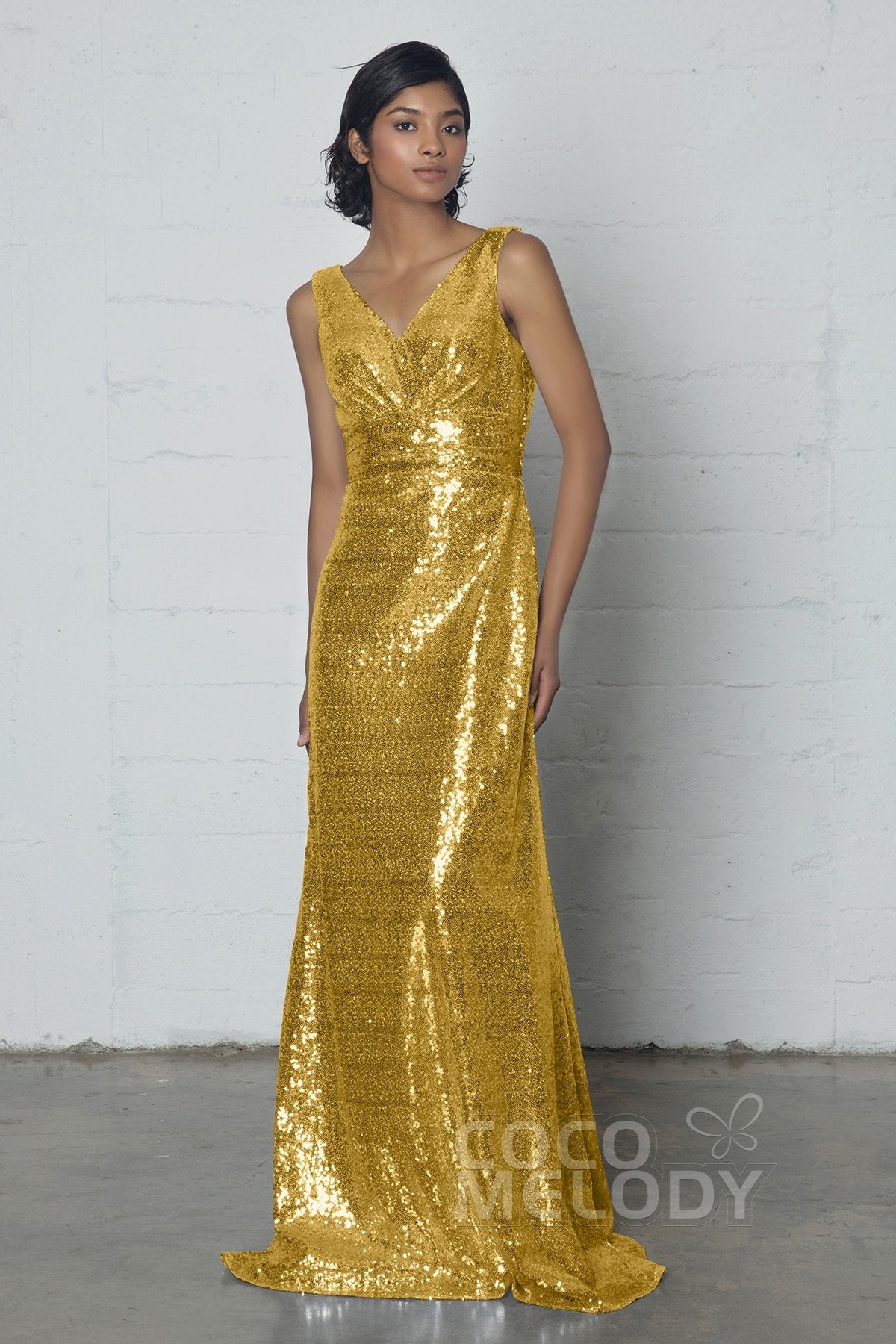 COCOMELODY Sheath-Column Floor Length Sequined Dress COZF17021 