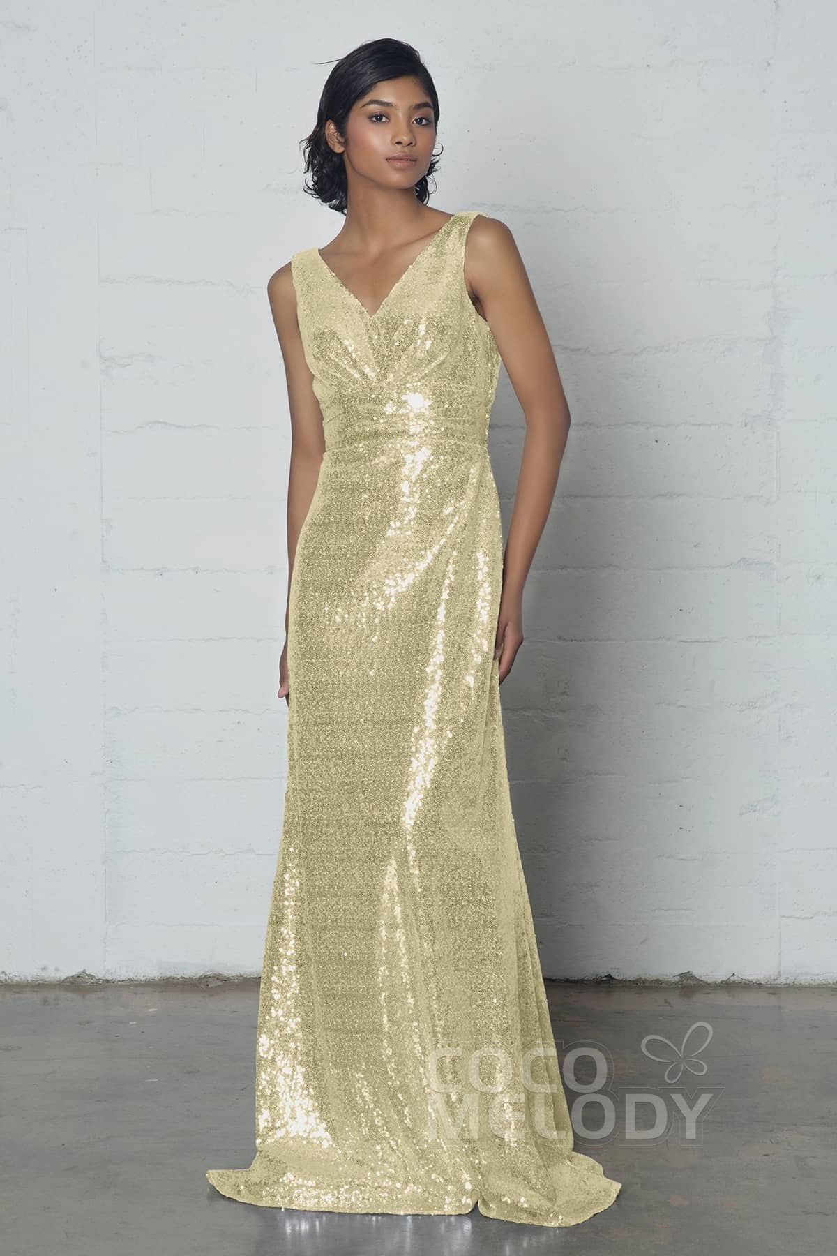 COCOMELODY Sheath-Column Floor Length Sequined Dress COZF17021 