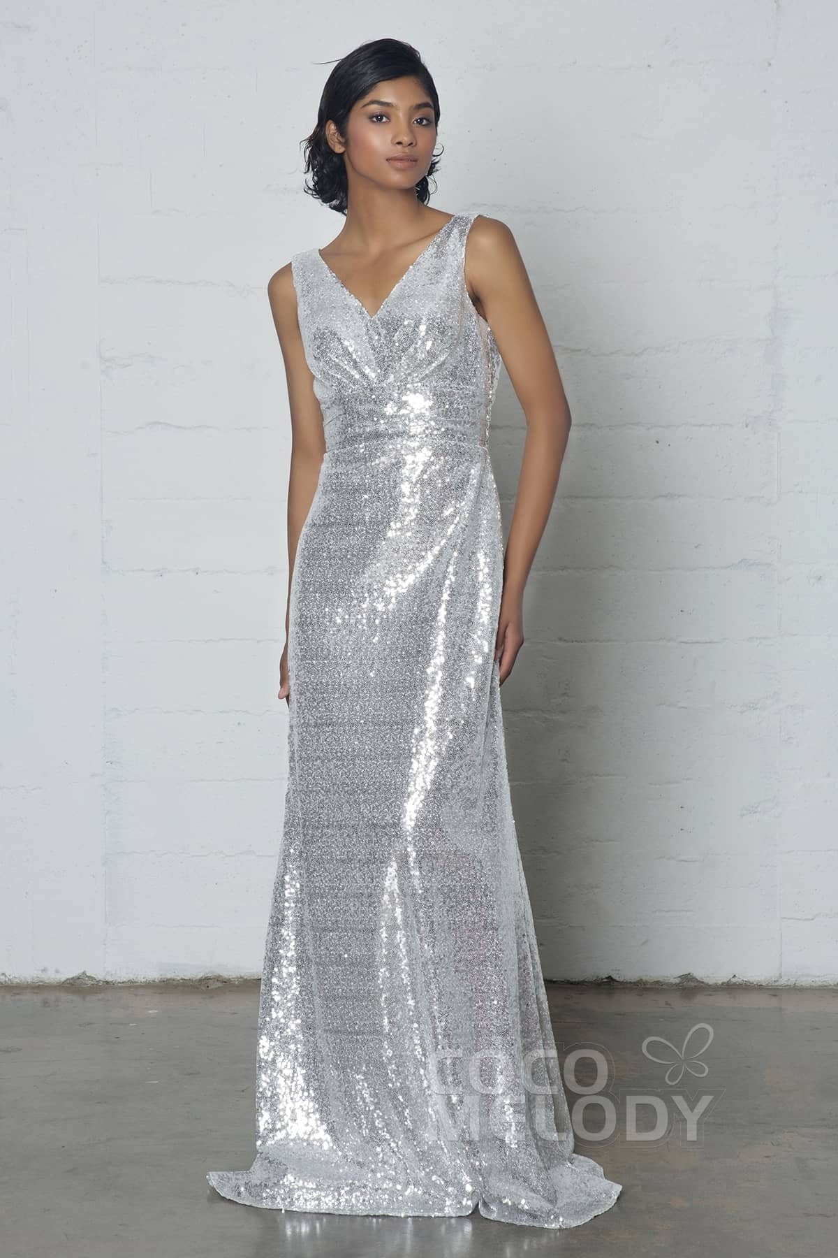 COCOMELODY Sheath-Column Floor Length Sequined Dress COZF17021 