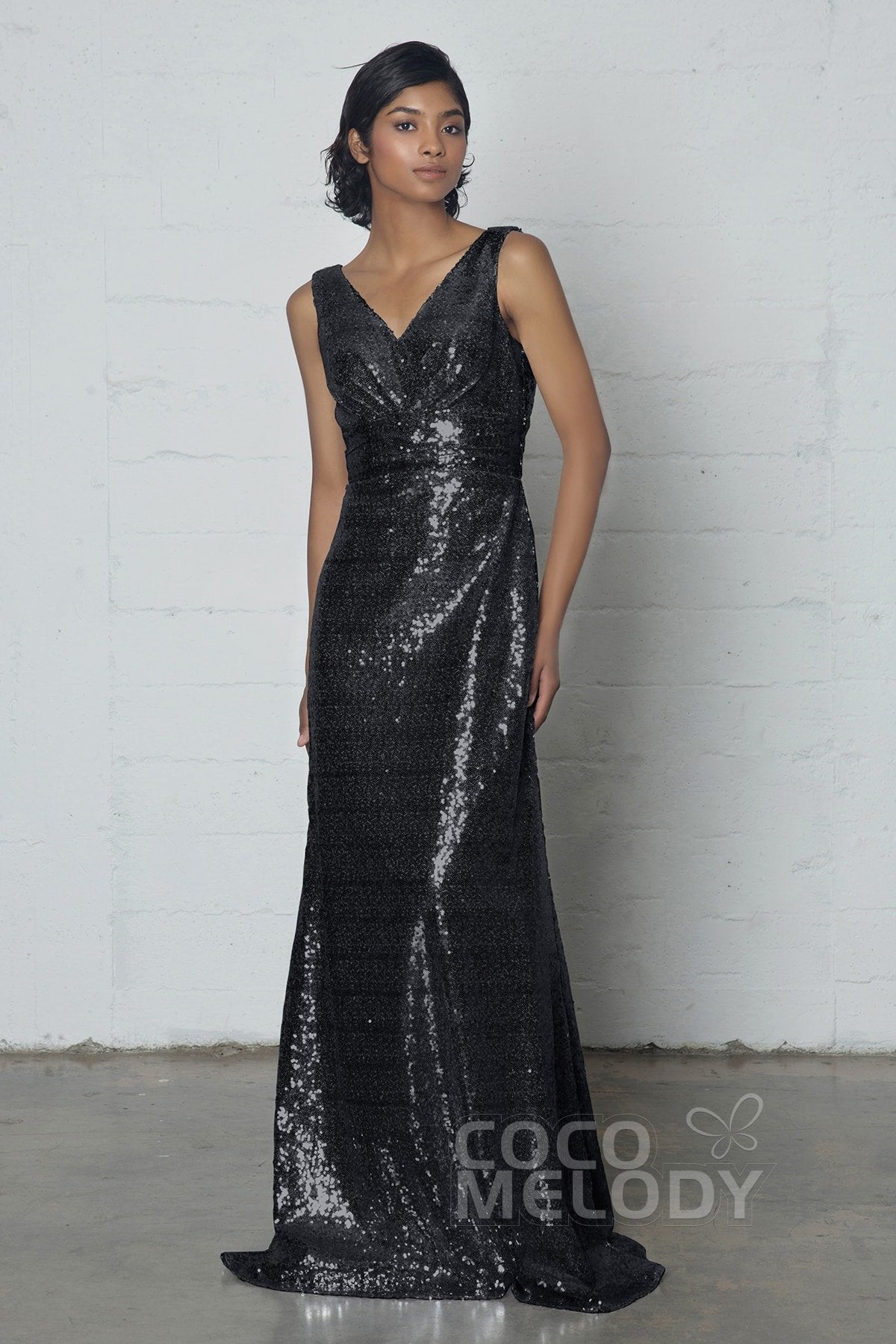 COCOMELODY Sheath-Column Floor Length Sequined Dress COZF17021 