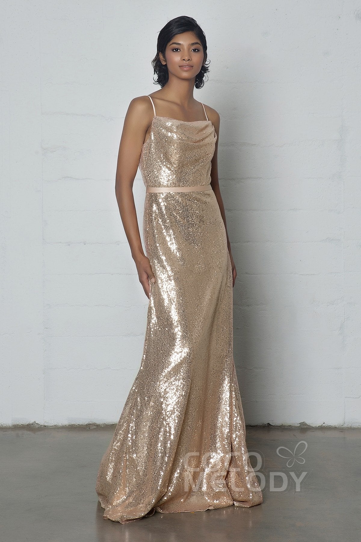 COCOMELODY Sheath-Column Floor Length Sequined Dress COZF17023 