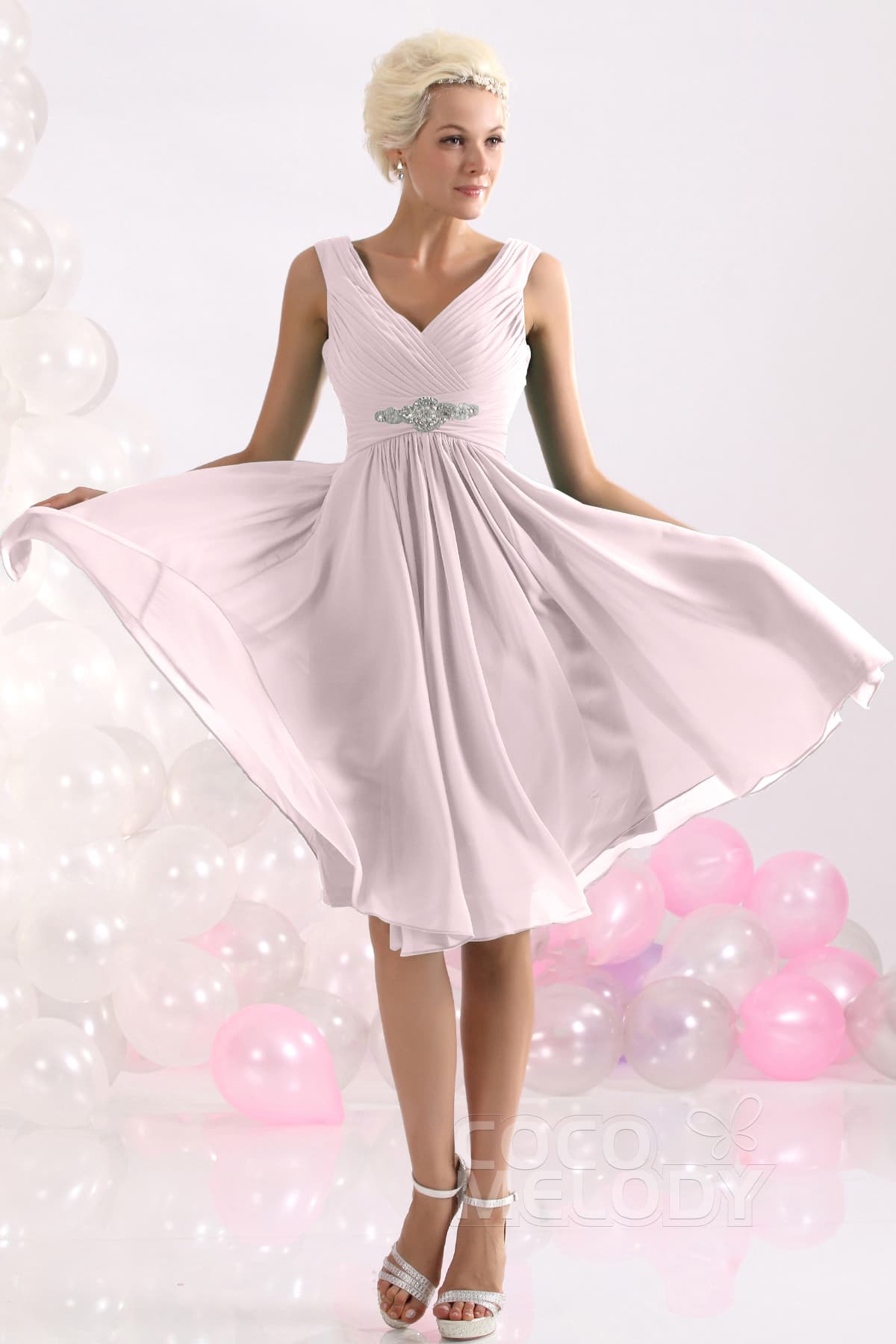 COCOMELODY A-Line Knee Length Chiffon Bridesmaids Dress COZK1302A 