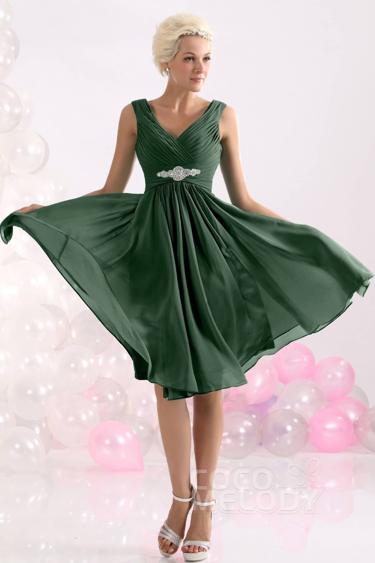 COCOMELODY A-Line Knee Length Chiffon Bridesmaids Dress COZK1302A 