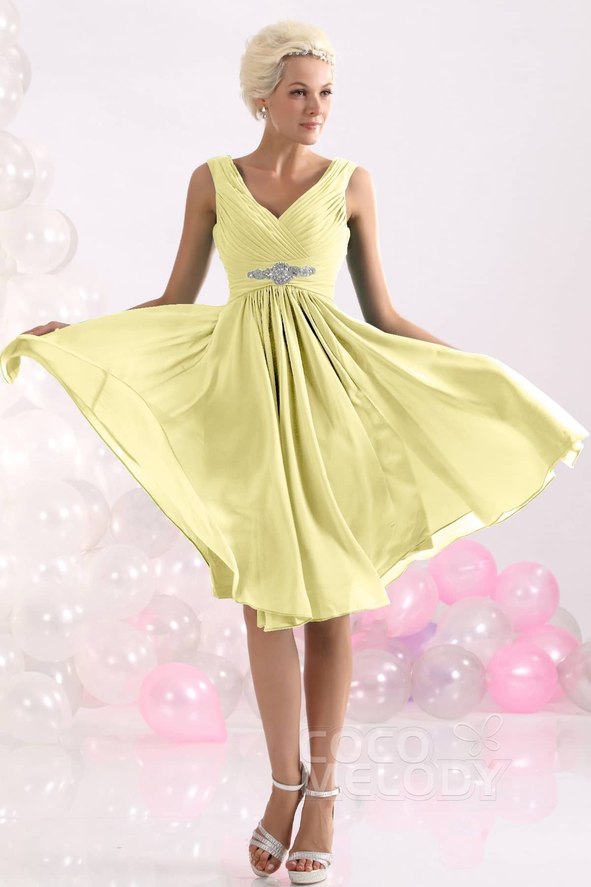 COCOMELODY A-Line Knee Length Chiffon Bridesmaids Dress COZK1302A 