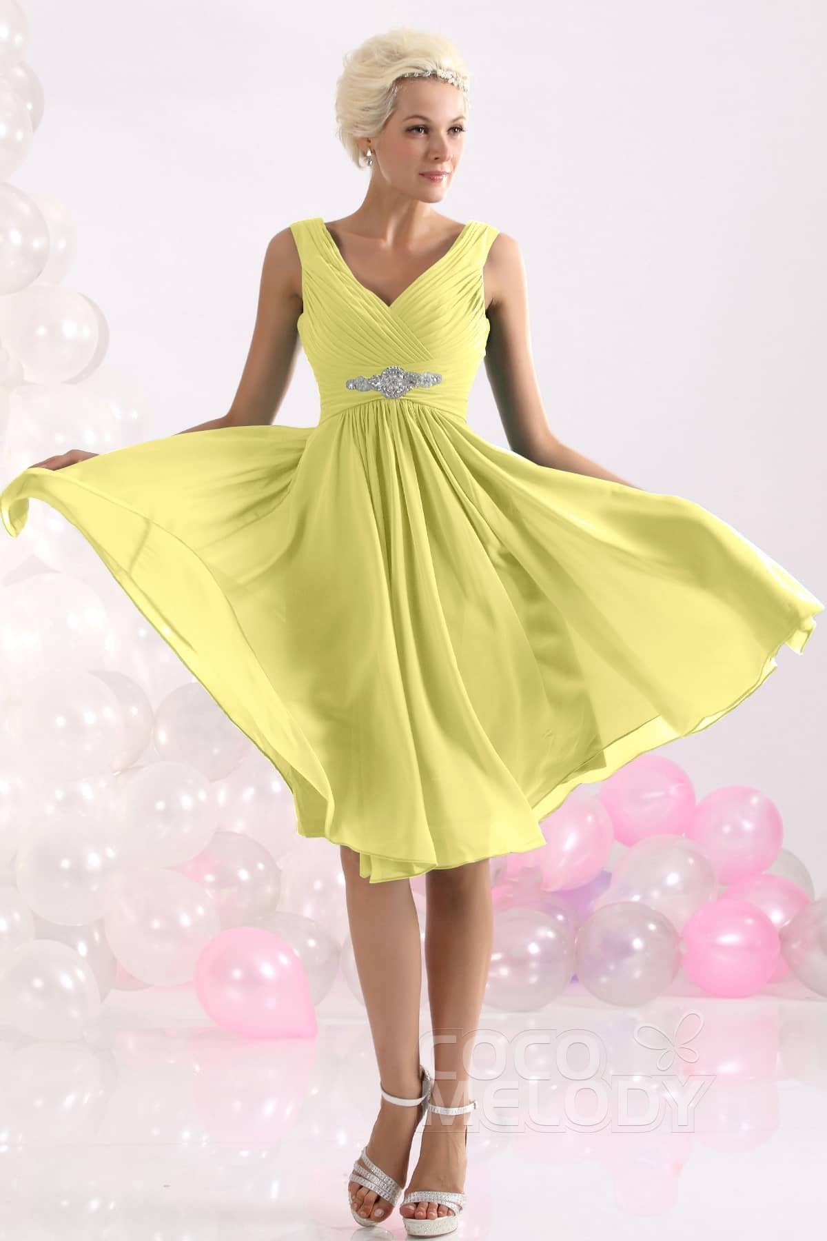 COCOMELODY A-Line Knee Length Chiffon Bridesmaids Dress COZK1302A 