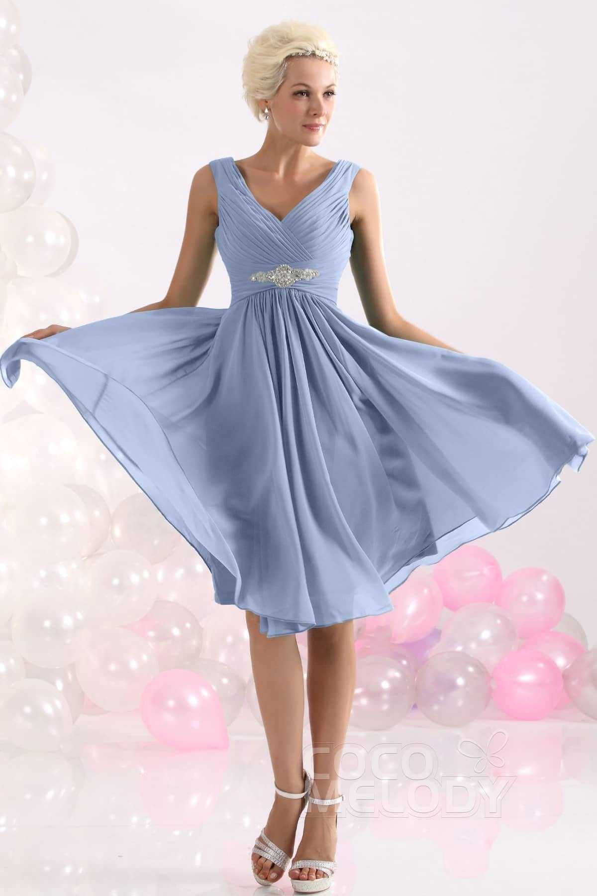 COCOMELODY A-Line Knee Length Chiffon Bridesmaids Dress COZK1302A 