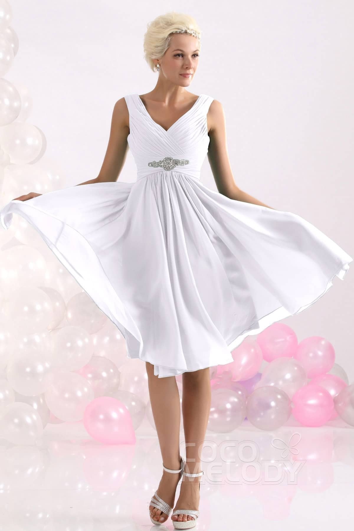 COCOMELODY A-Line Knee Length Chiffon Bridesmaids Dress COZK1302A 