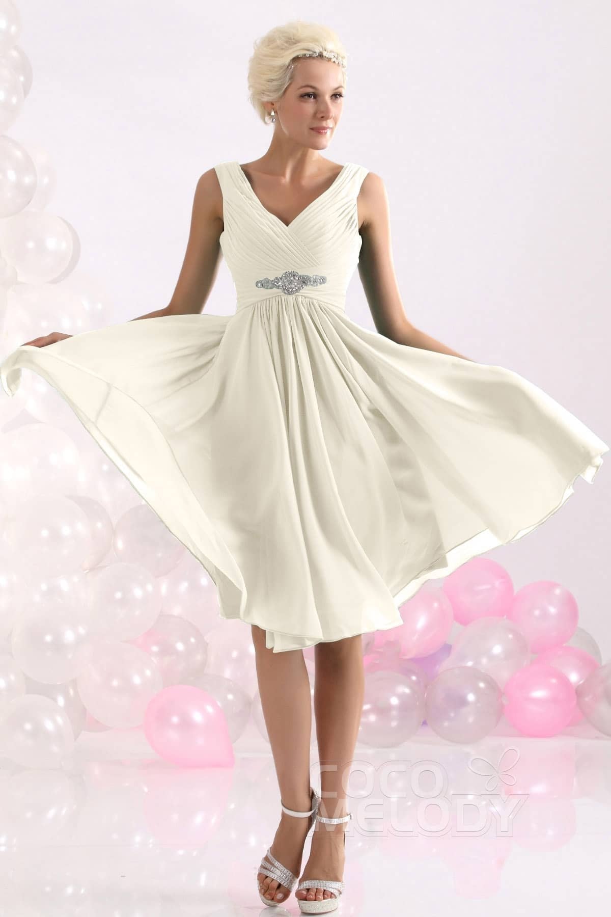 COCOMELODY A-Line Knee Length Chiffon Bridesmaids Dress COZK1302A 