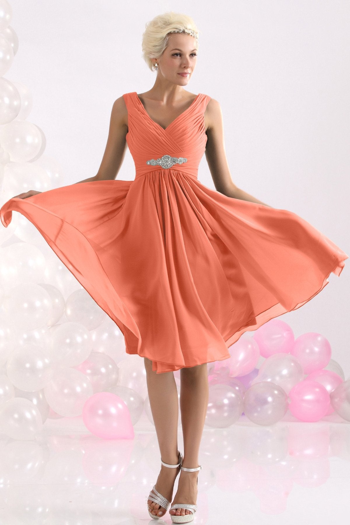 COCOMELODY A-Line Knee Length Chiffon Bridesmaids Dress COZK1302A 