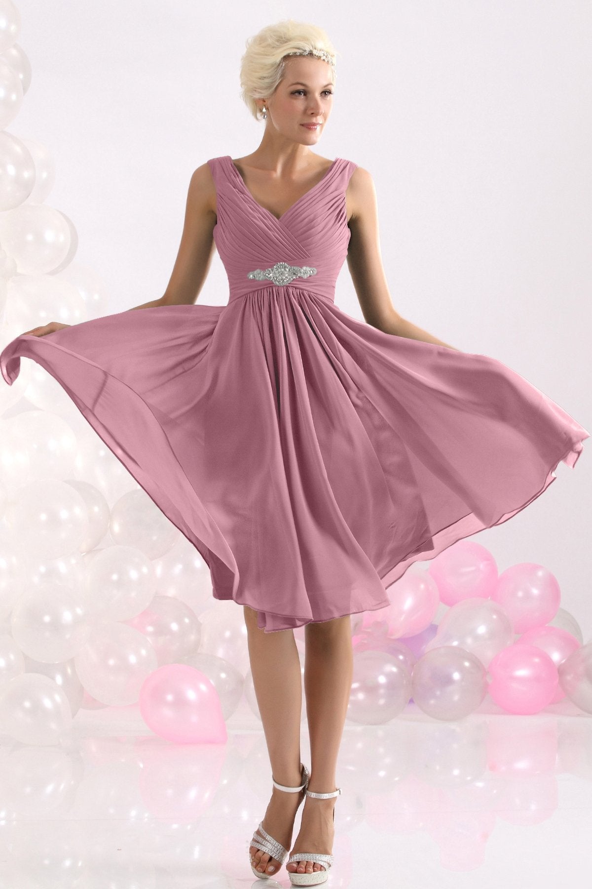 COCOMELODY A-Line Knee Length Chiffon Bridesmaids Dress COZK1302A 