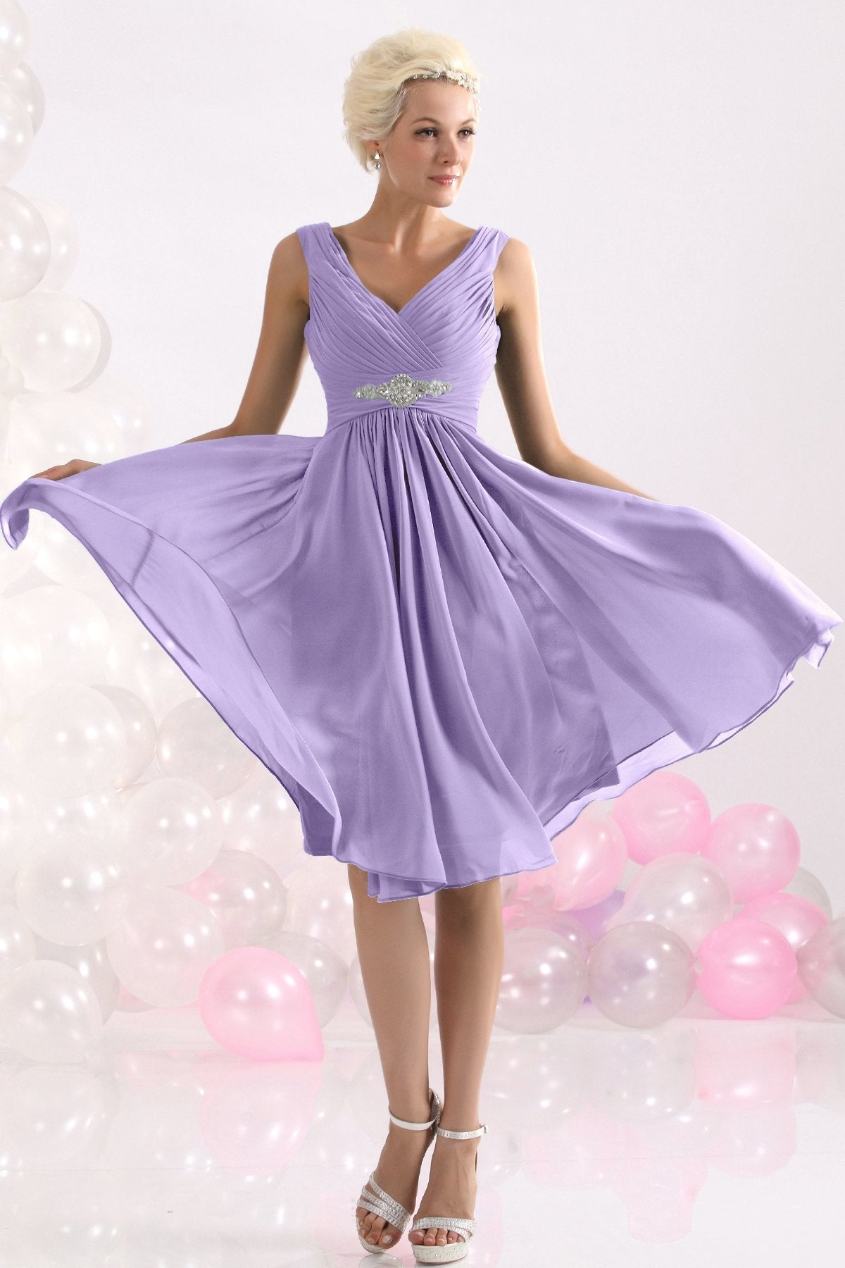 COCOMELODY A-Line Knee Length Chiffon Bridesmaids Dress COZK1302A 