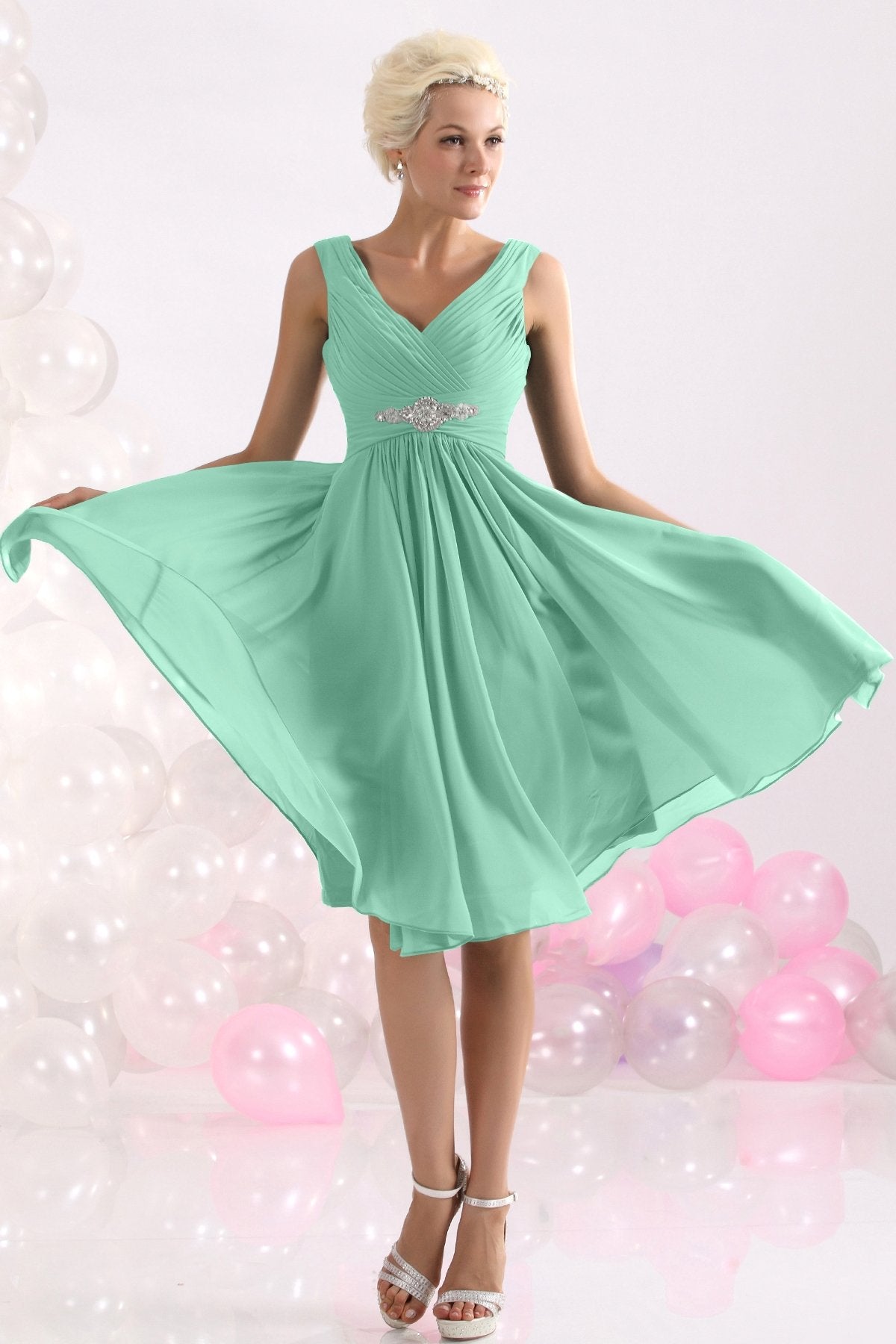 COCOMELODY A-Line Knee Length Chiffon Bridesmaids Dress COZK1302A 