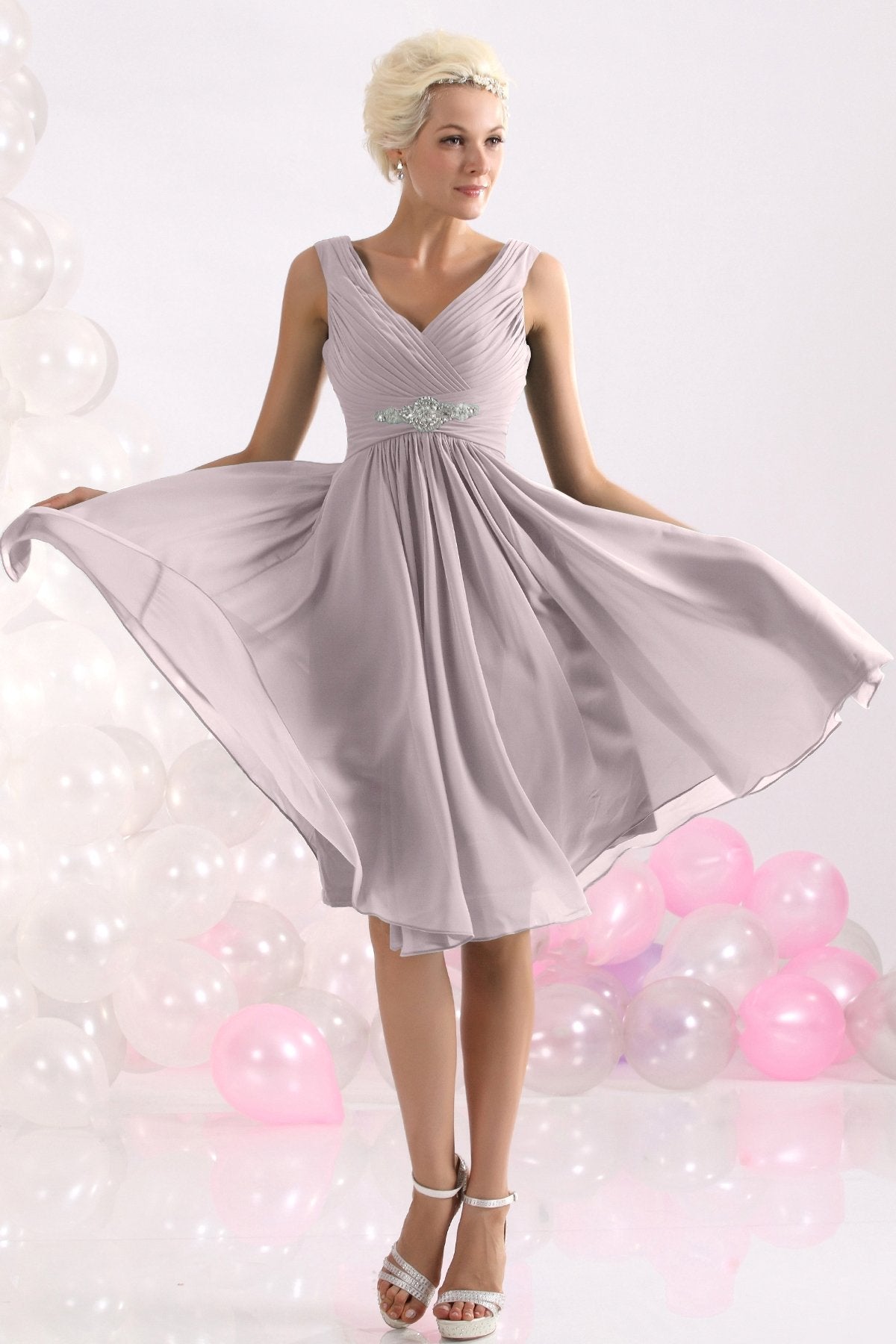 COCOMELODY A-Line Knee Length Chiffon Bridesmaids Dress COZK1302A 