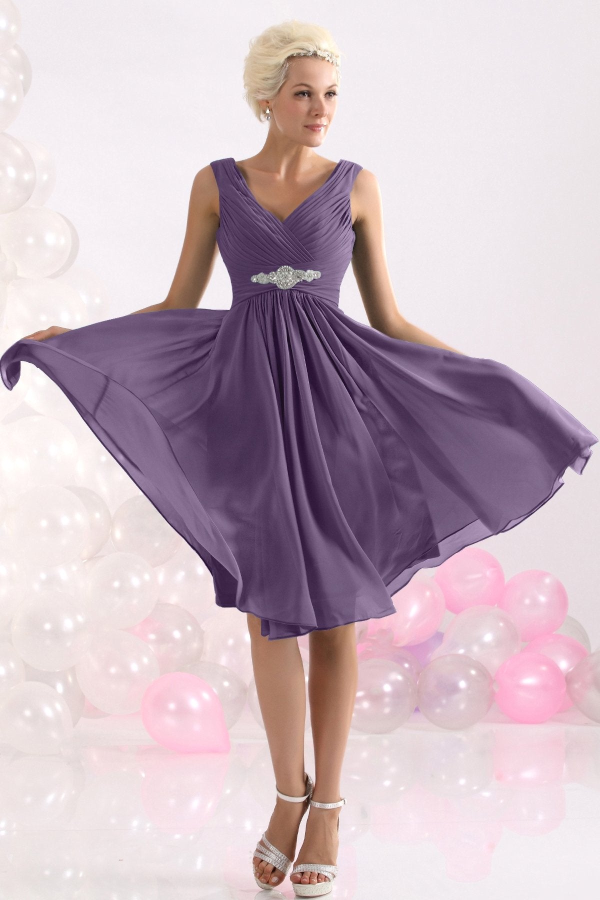 COCOMELODY A-Line Knee Length Chiffon Bridesmaids Dress COZK1302A 