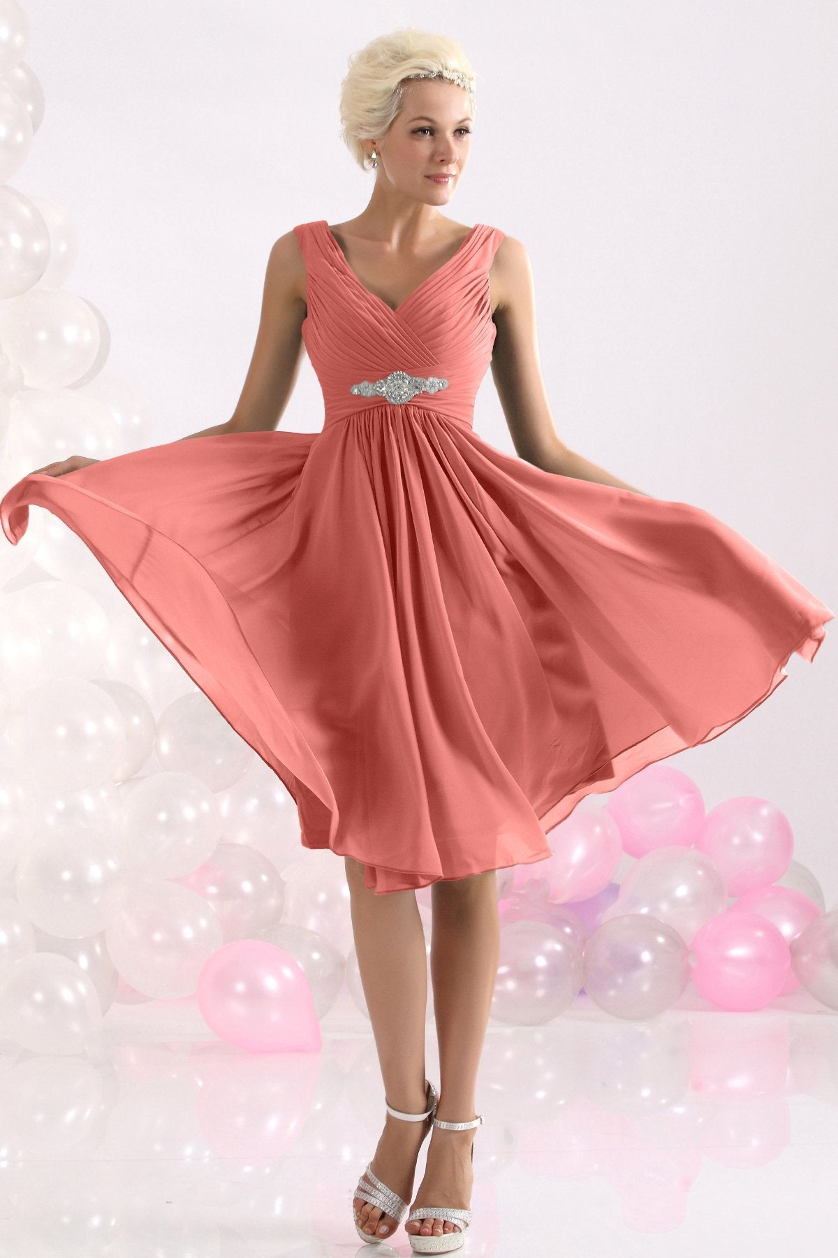 COCOMELODY A-Line Knee Length Chiffon Bridesmaids Dress COZK1302A 