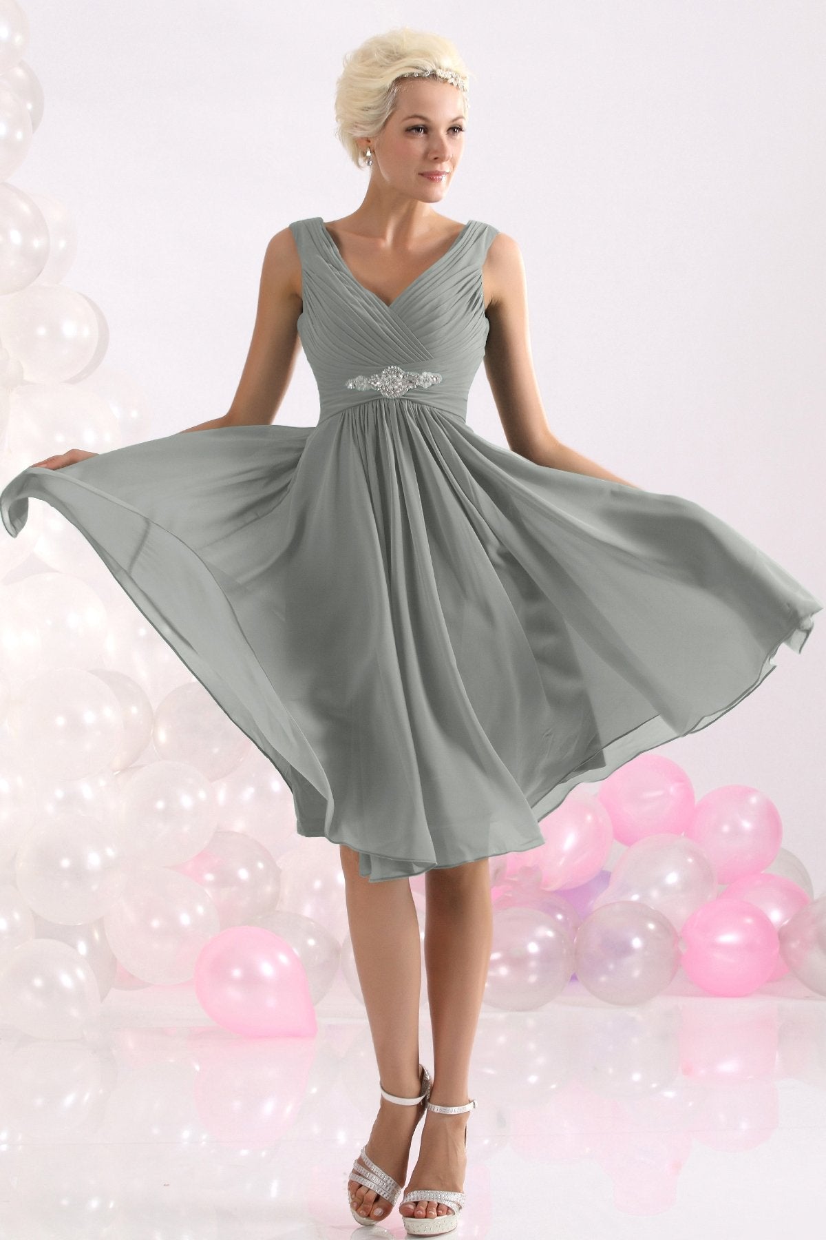 COCOMELODY A-Line Knee Length Chiffon Bridesmaids Dress COZK1302A 