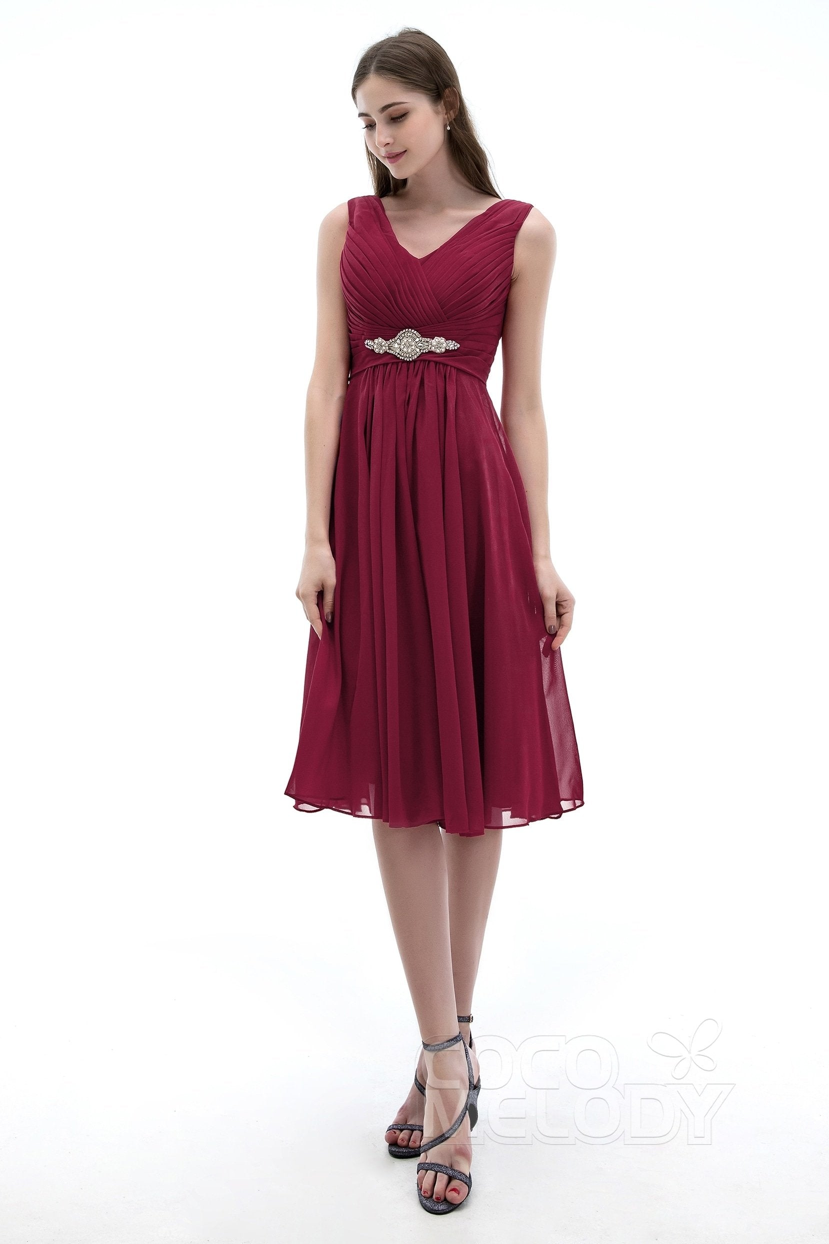 COCOMELODY A-Line Knee Length Chiffon Bridesmaids Dress COZK1302A 