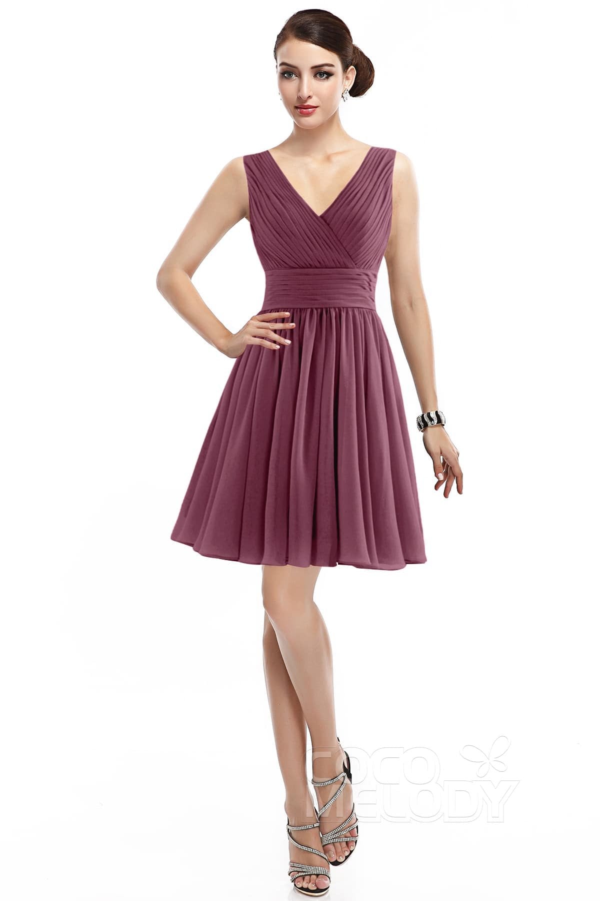 COCOMELODY A-Line Short Mini Chiffon Bridesmaid Dress COZK14019 