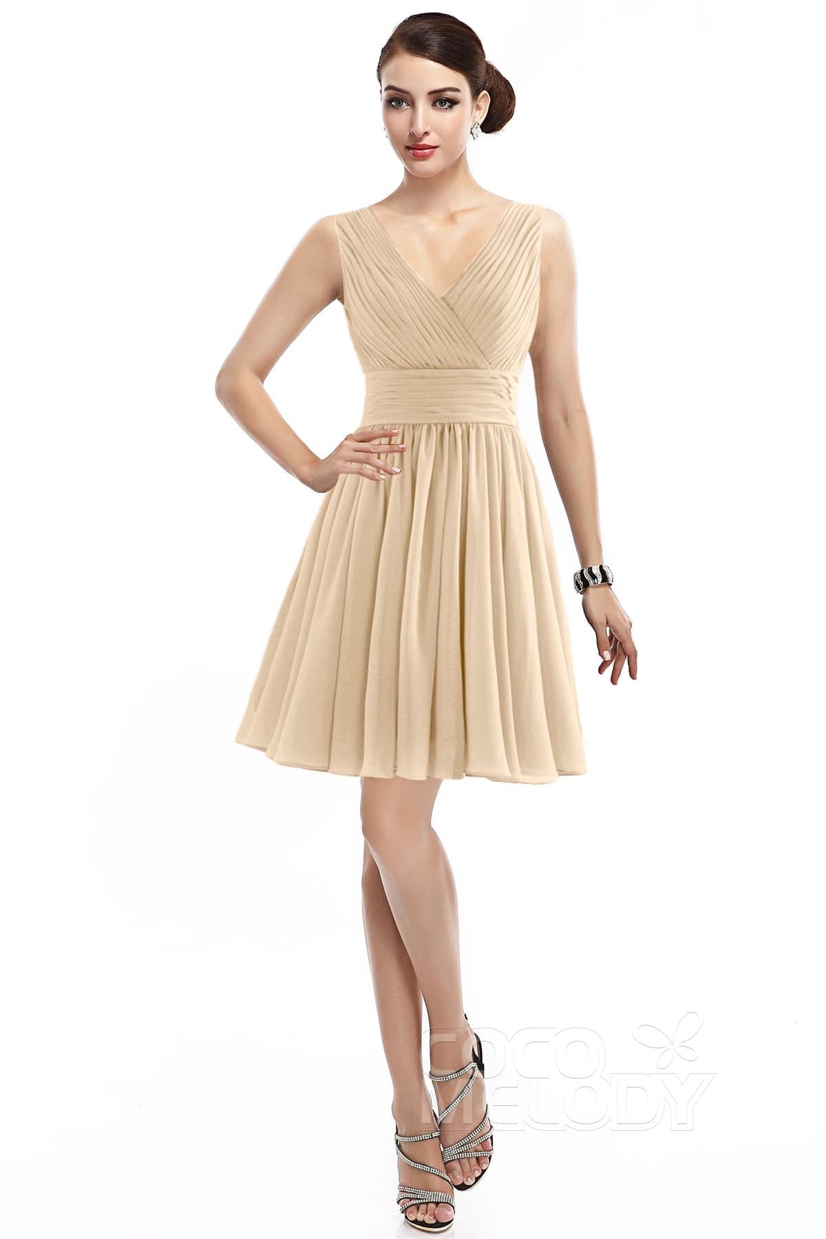 COCOMELODY A-Line Short Mini Chiffon Bridesmaid Dress COZK14019 