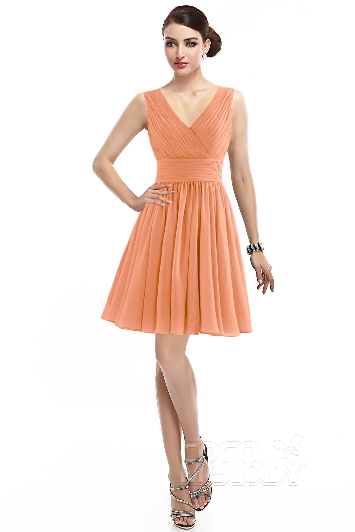 COCOMELODY A-Line Short Mini Chiffon Bridesmaid Dress COZK14019 