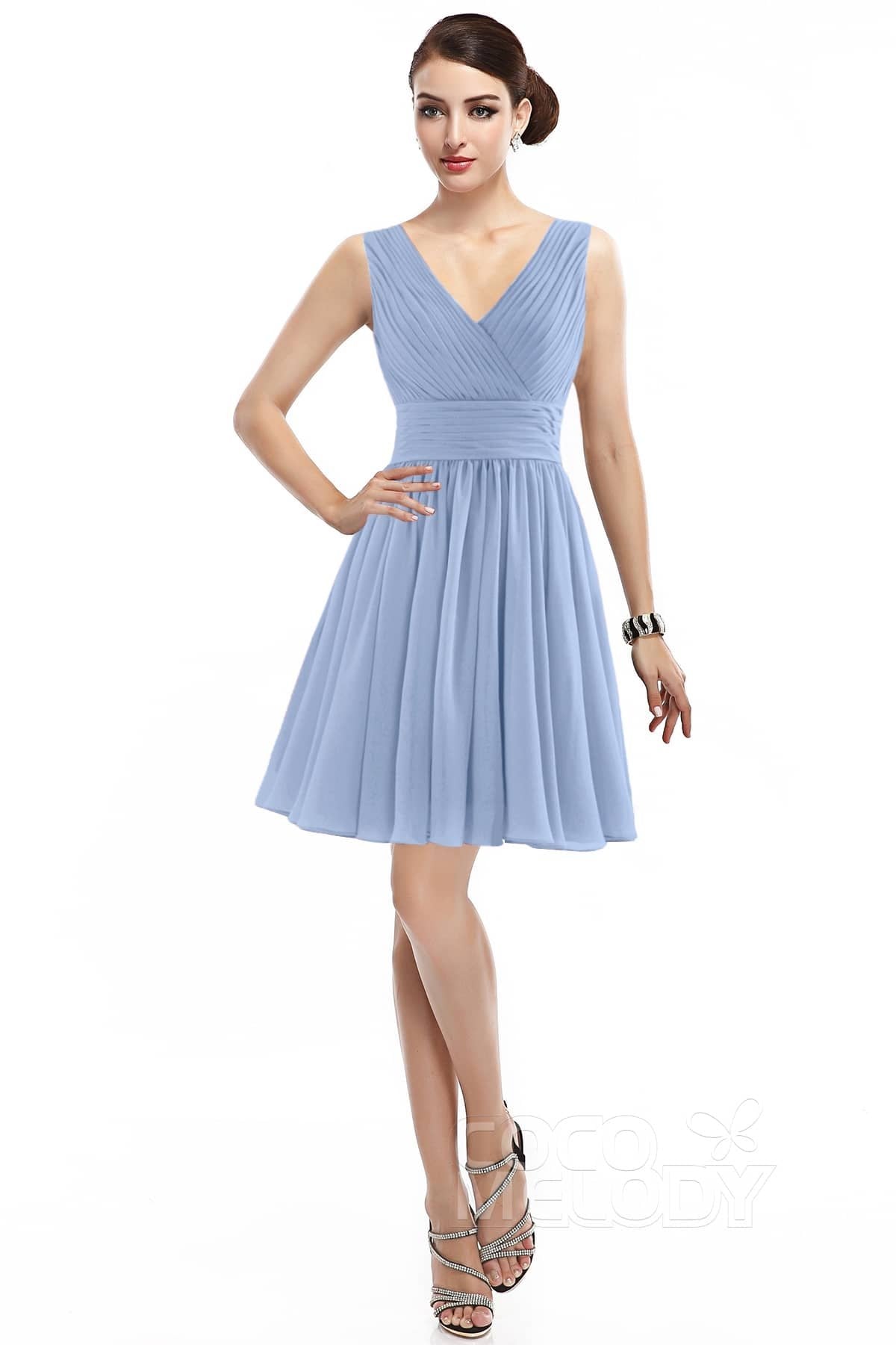 COCOMELODY A-Line Short Mini Chiffon Bridesmaid Dress COZK14019 