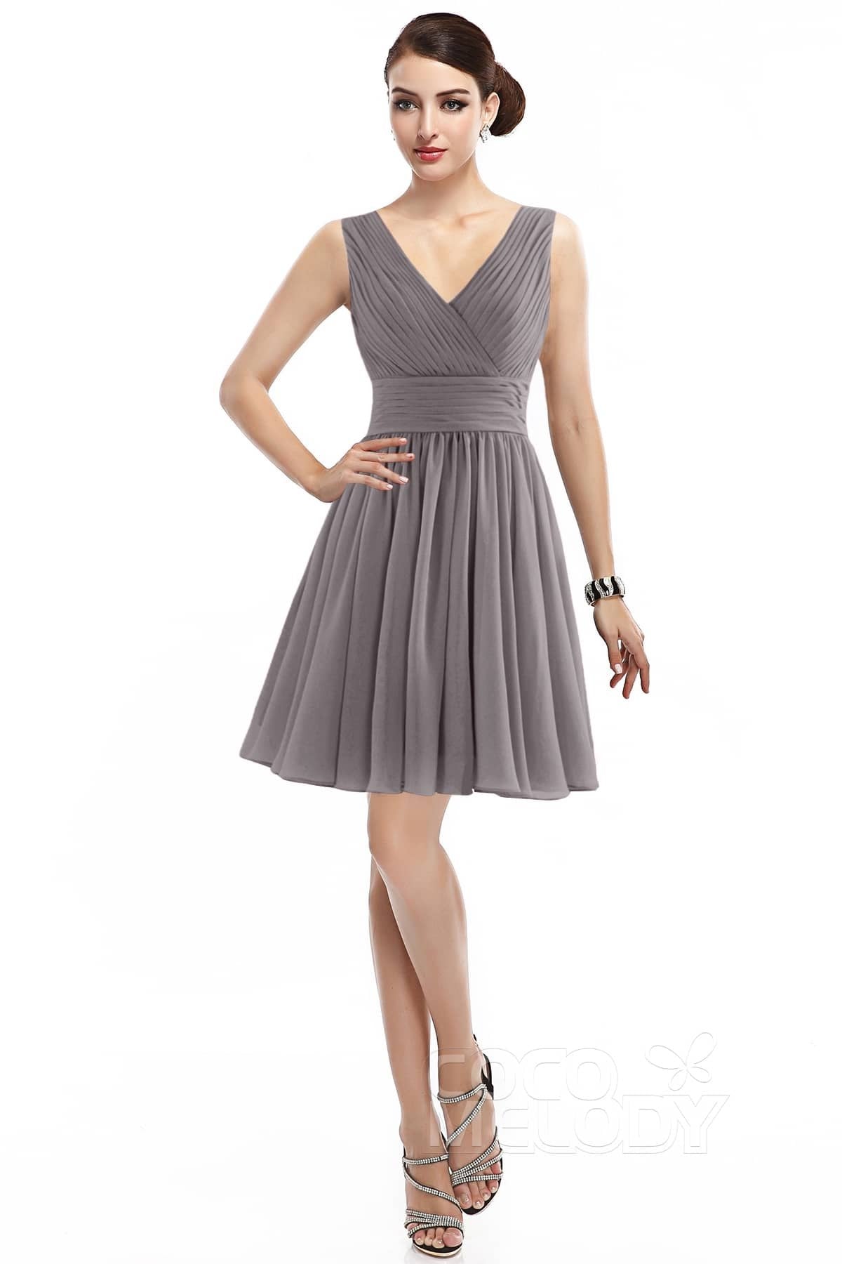 COCOMELODY A-Line Short Mini Chiffon Bridesmaid Dress COZK14019 