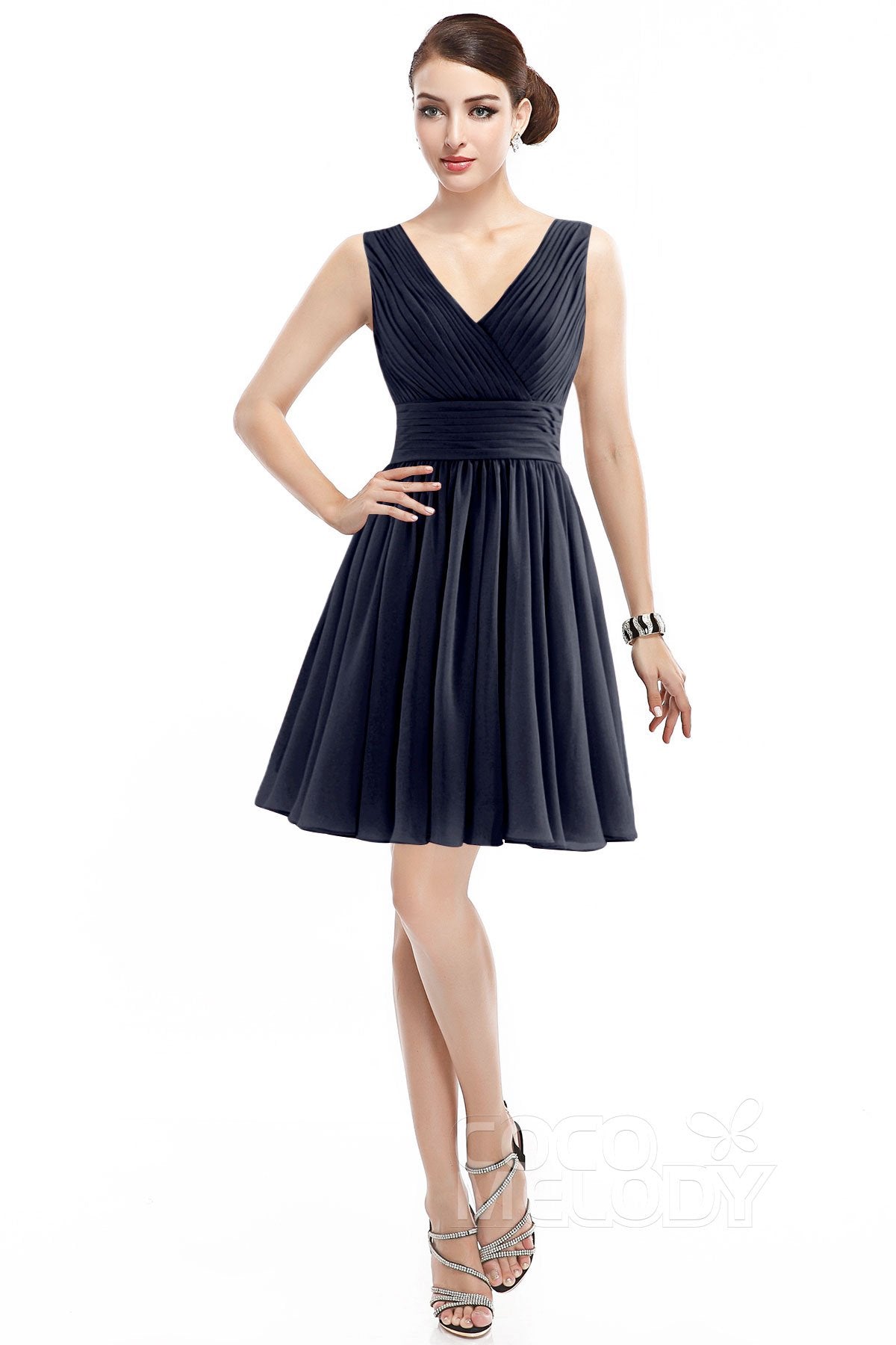 COCOMELODY A-Line Short Mini Chiffon Bridesmaid Dress COZK14019 