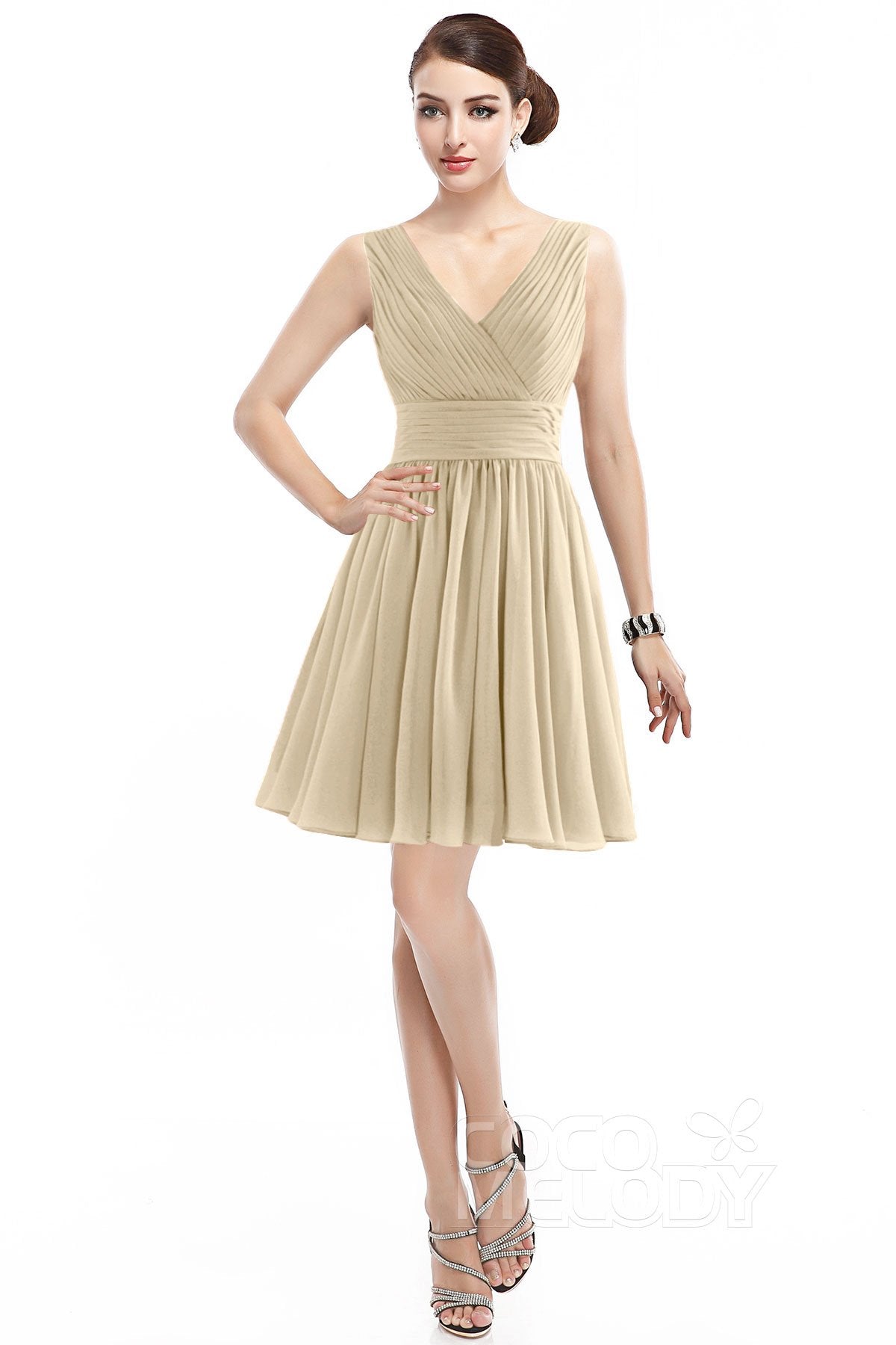 COCOMELODY A-Line Short Mini Chiffon Bridesmaid Dress COZK14019 