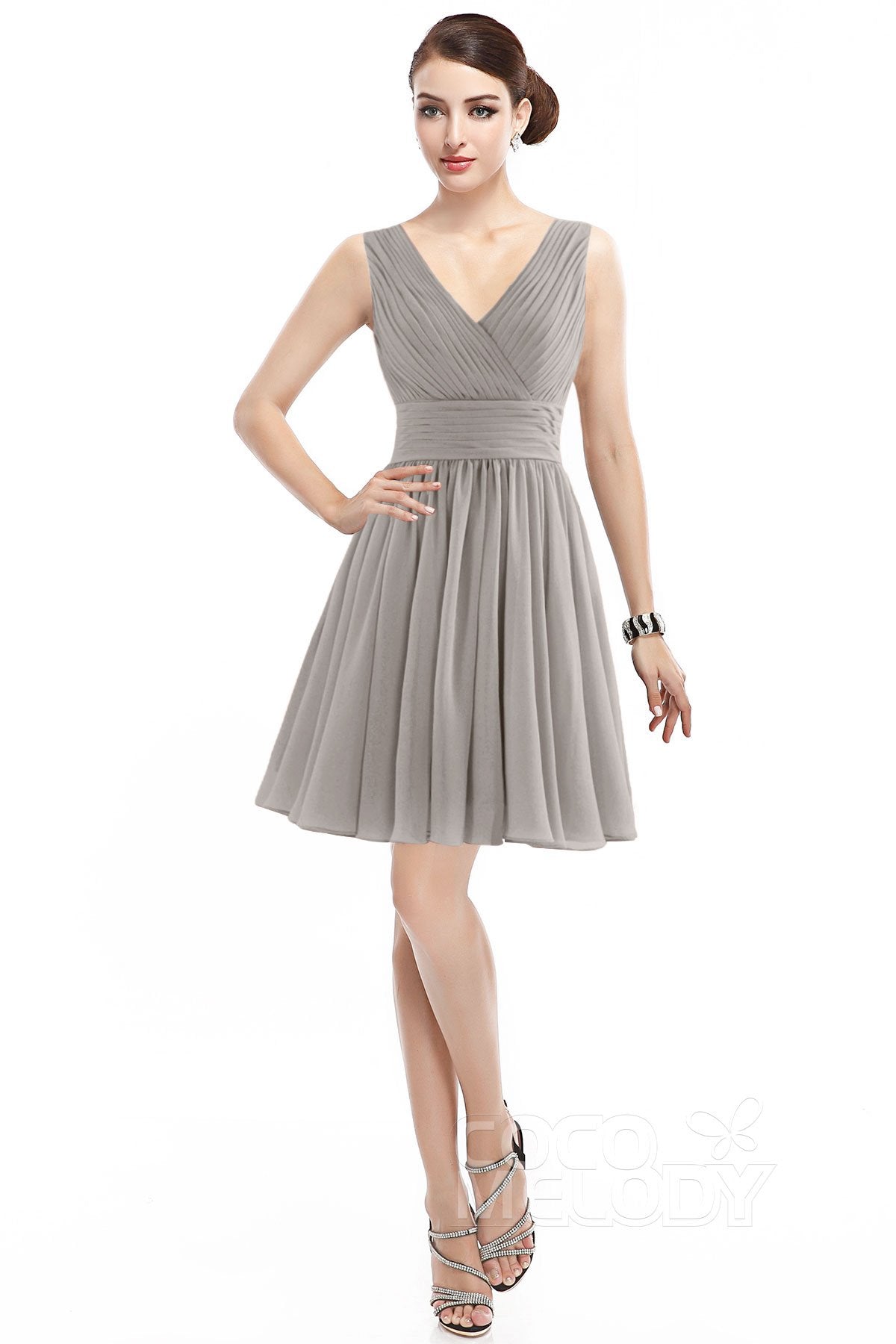 COCOMELODY A-Line Short Mini Chiffon Bridesmaid Dress COZK14019 