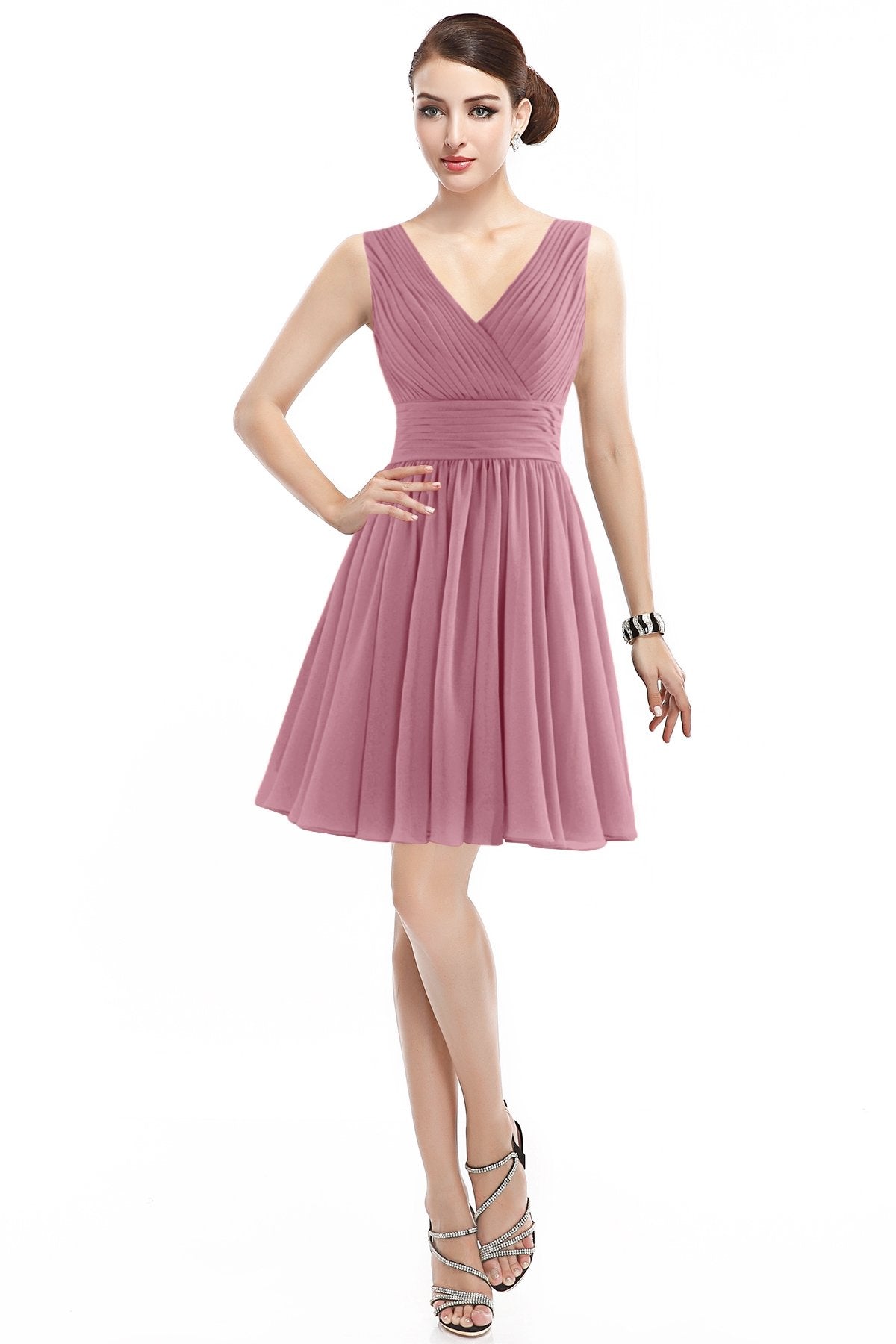 COCOMELODY A-Line Short Mini Chiffon Bridesmaid Dress COZK14019 