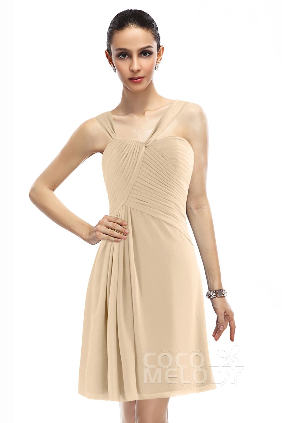 COCOMELODY A-Line Knee Length Chiffon Bridesmaid Dress COZK1401A 