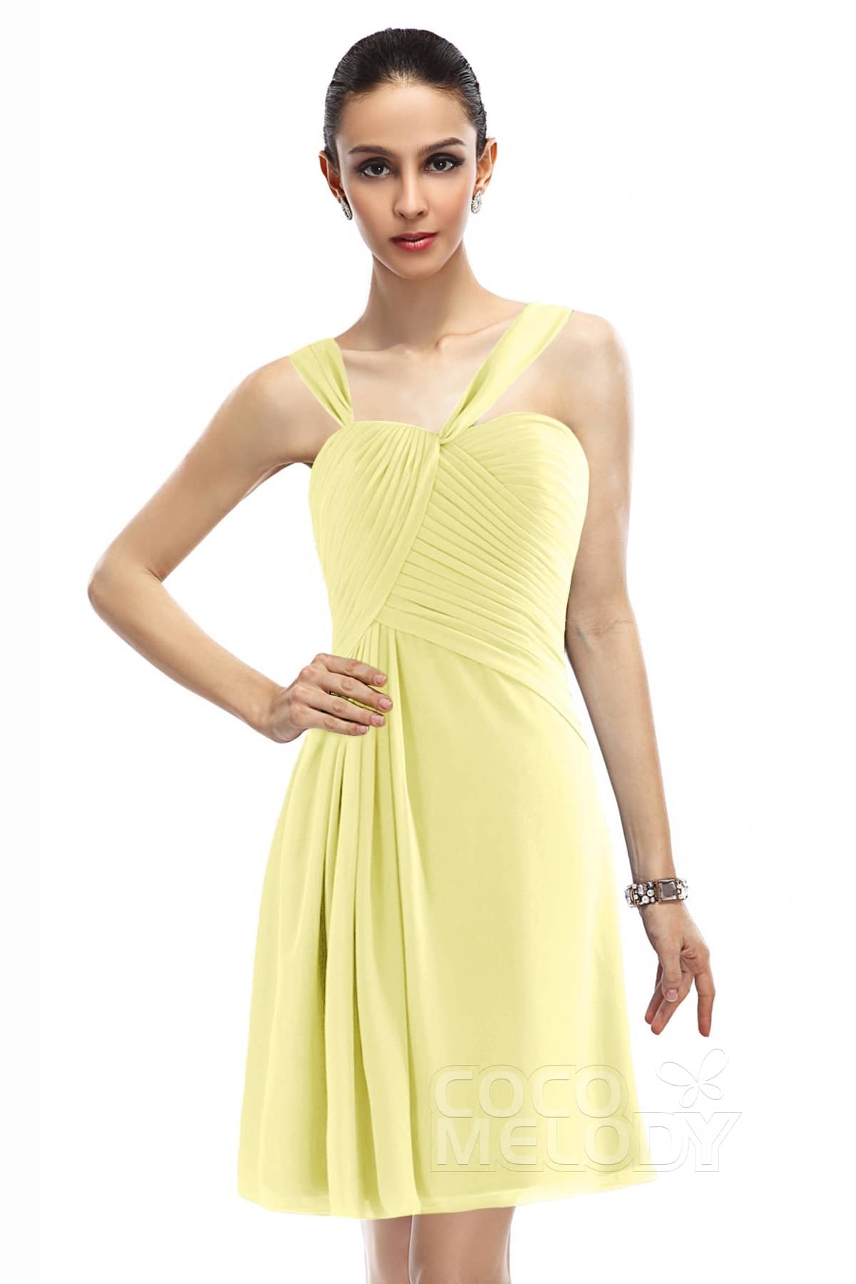 COCOMELODY A-Line Knee Length Chiffon Bridesmaid Dress COZK1401A 