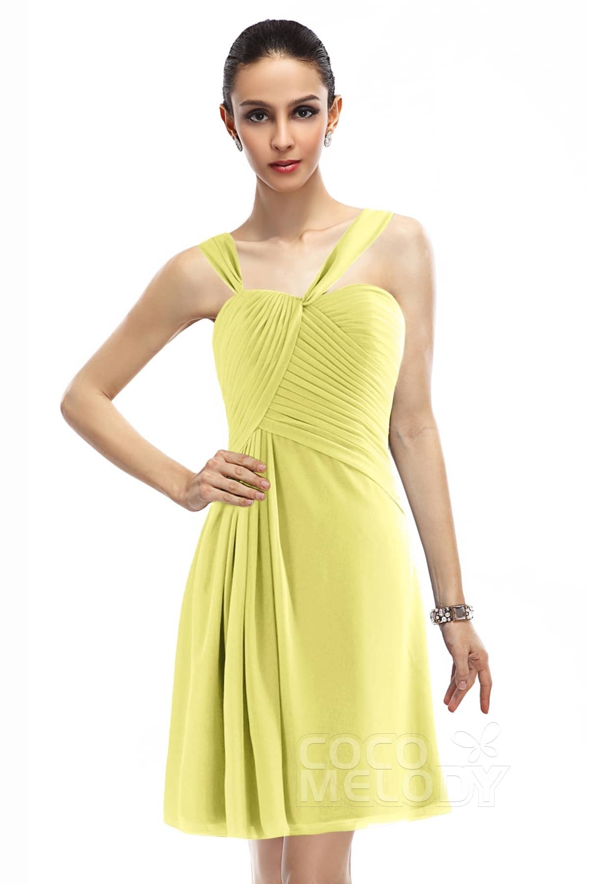 COCOMELODY A-Line Knee Length Chiffon Bridesmaid Dress COZK1401A 