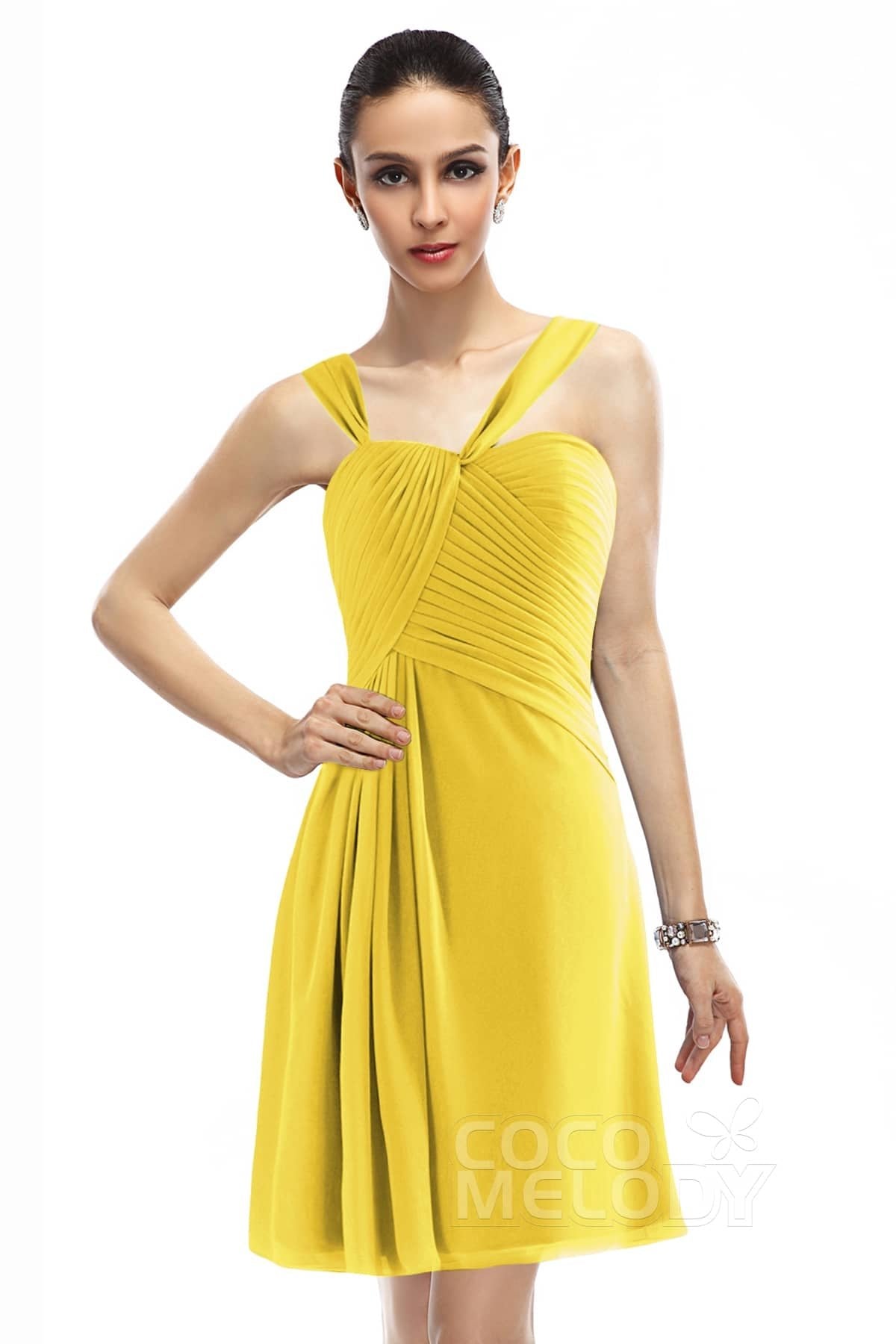 COCOMELODY A-Line Knee Length Chiffon Bridesmaid Dress COZK1401A 