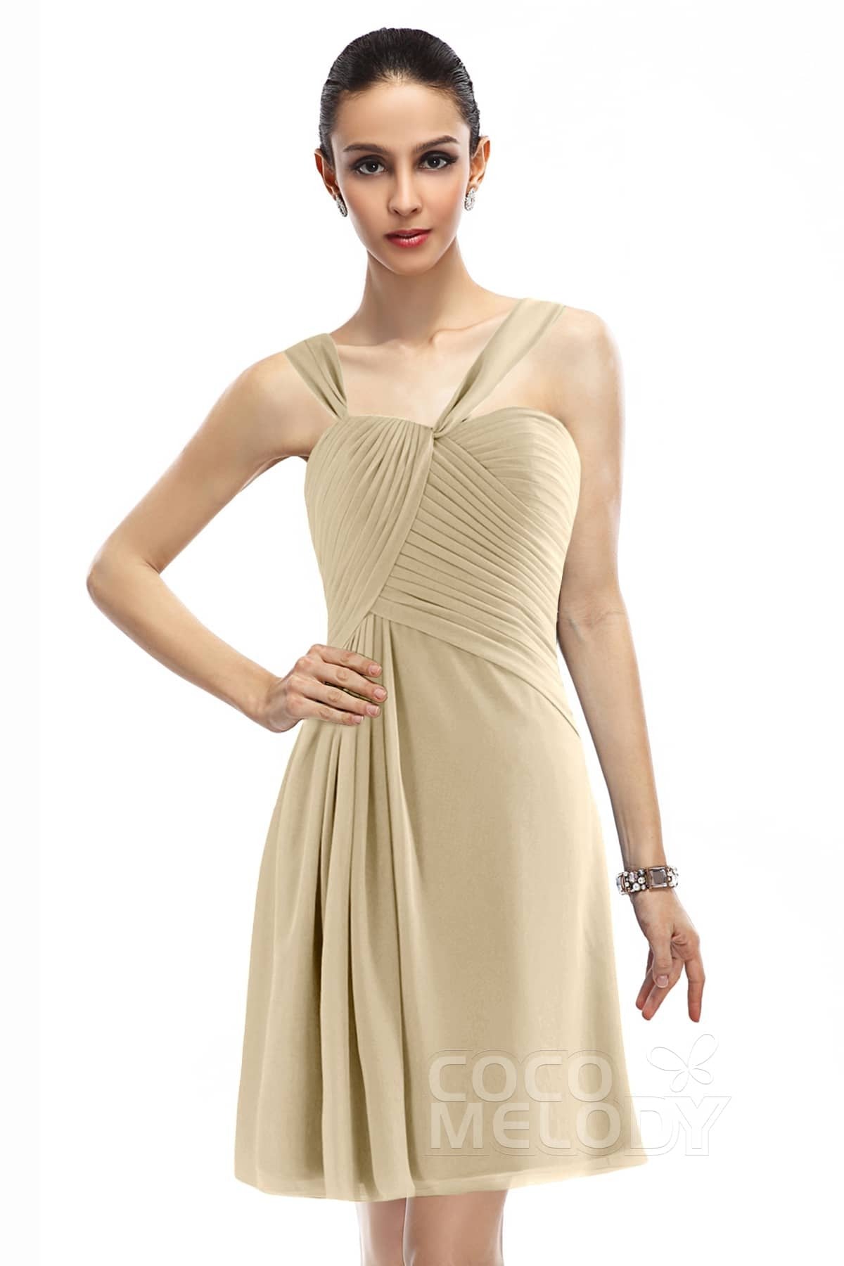 COCOMELODY A-Line Knee Length Chiffon Bridesmaid Dress COZK1401A 