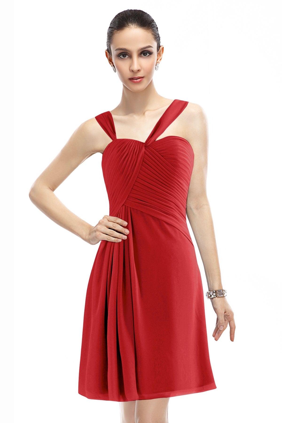 COCOMELODY A-Line Knee Length Chiffon Bridesmaid Dress COZK1401A 