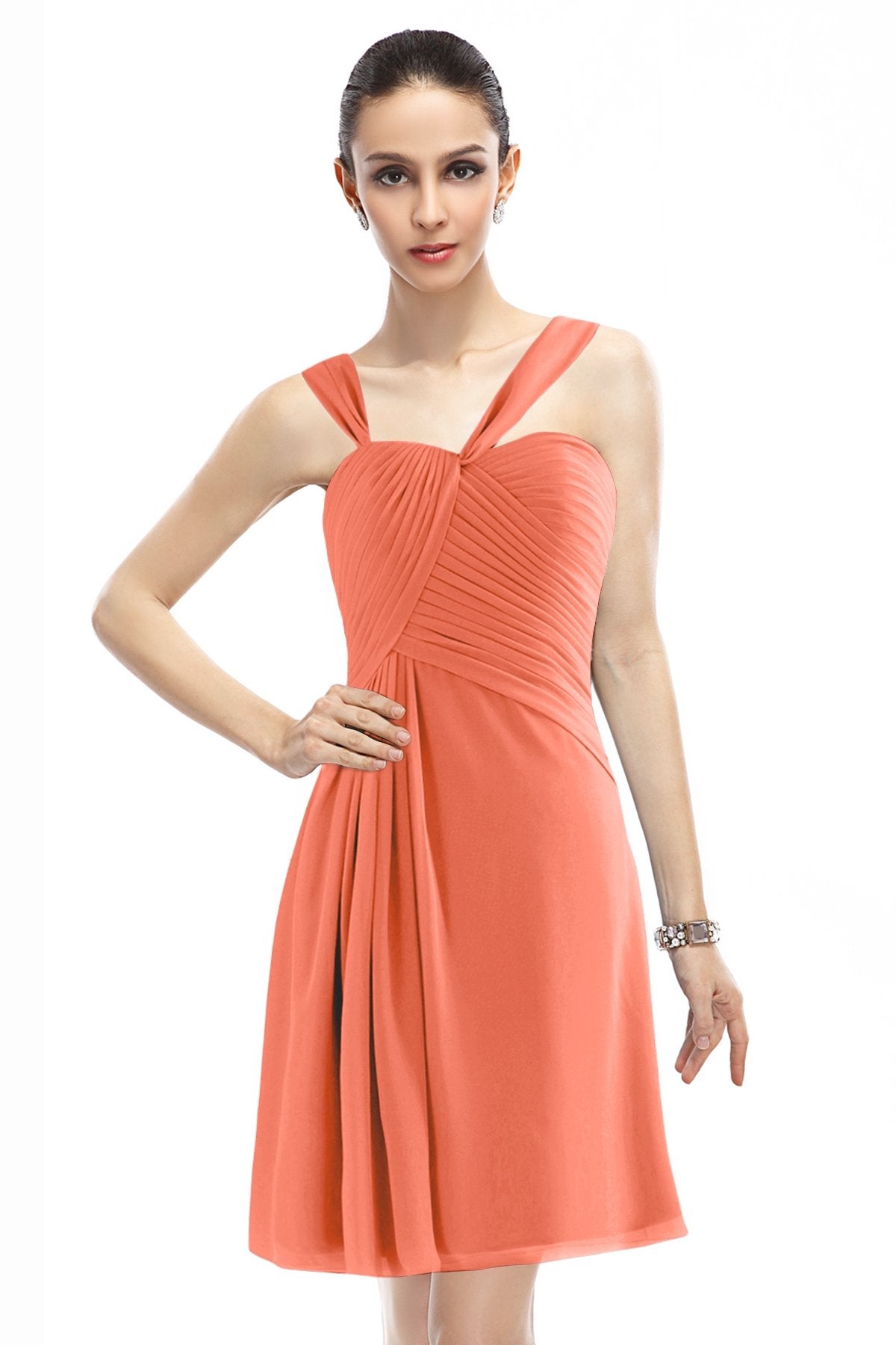 COCOMELODY A-Line Knee Length Chiffon Bridesmaid Dress COZK1401A 