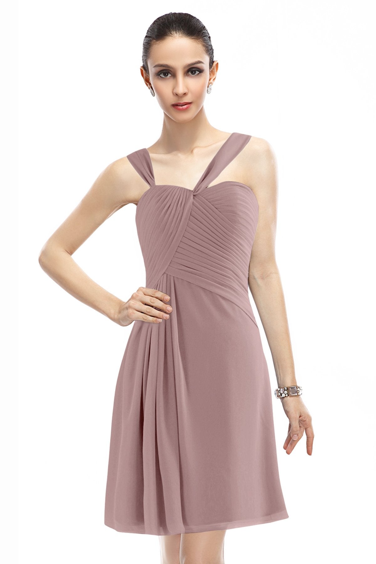 COCOMELODY A-Line Knee Length Chiffon Bridesmaid Dress COZK1401A 