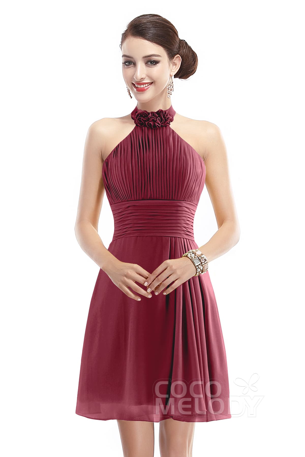 COCOMELODY A-Line Short-Mini Chiffon Bridesmaid Dress COZK1401B 