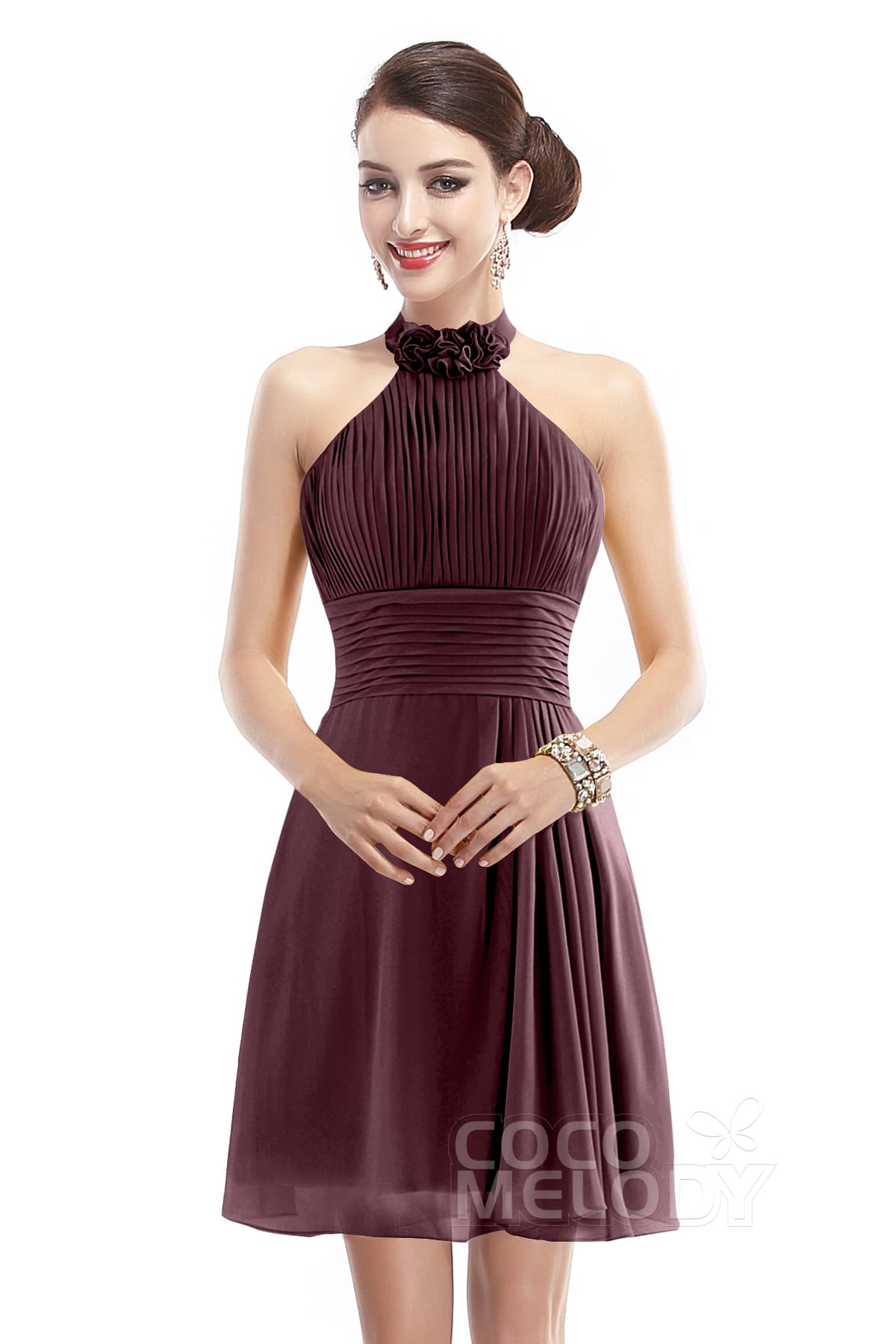 COCOMELODY A-Line Short-Mini Chiffon Bridesmaid Dress COZK1401B 