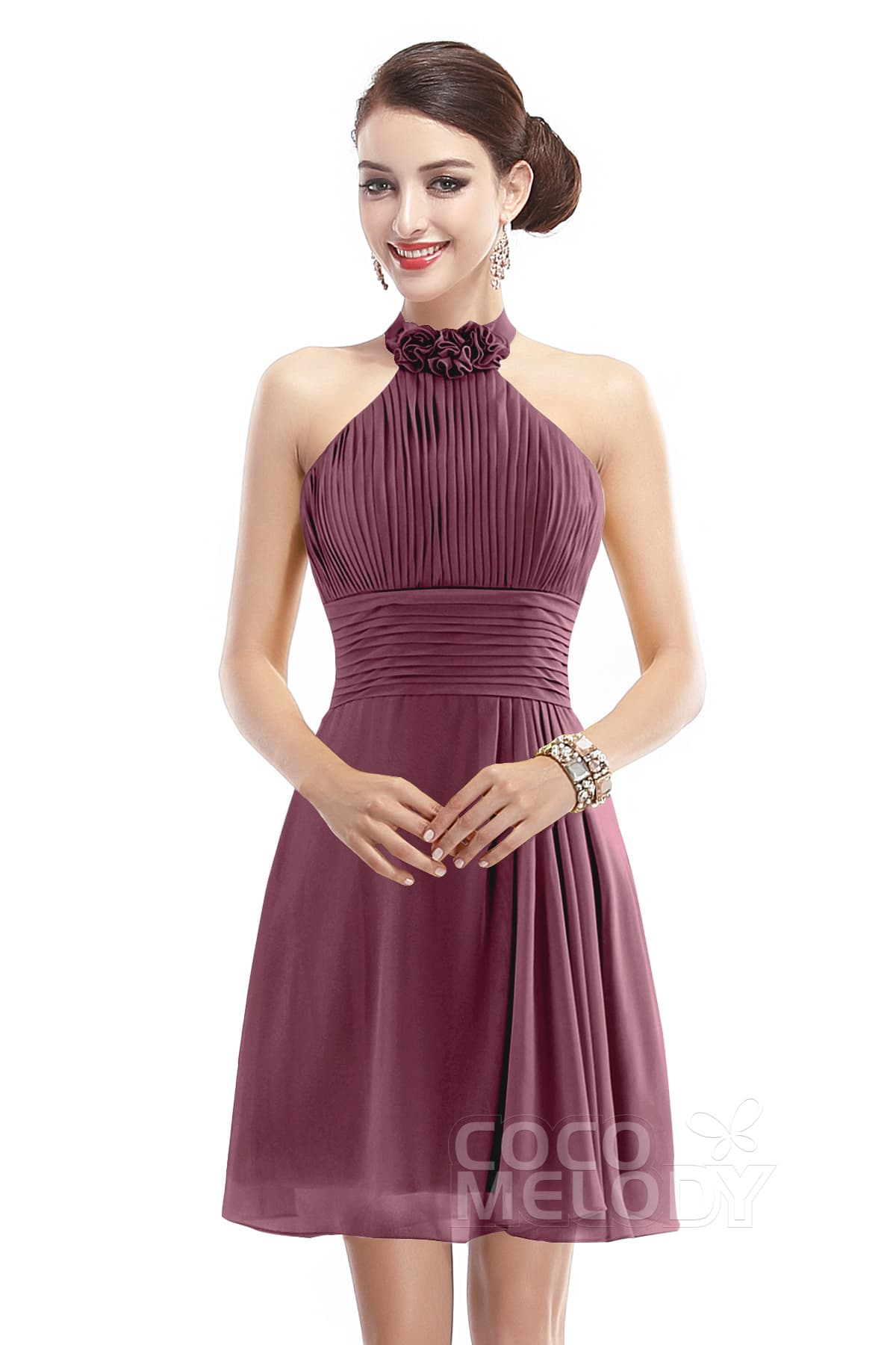 COCOMELODY A-Line Short-Mini Chiffon Bridesmaid Dress COZK1401B 