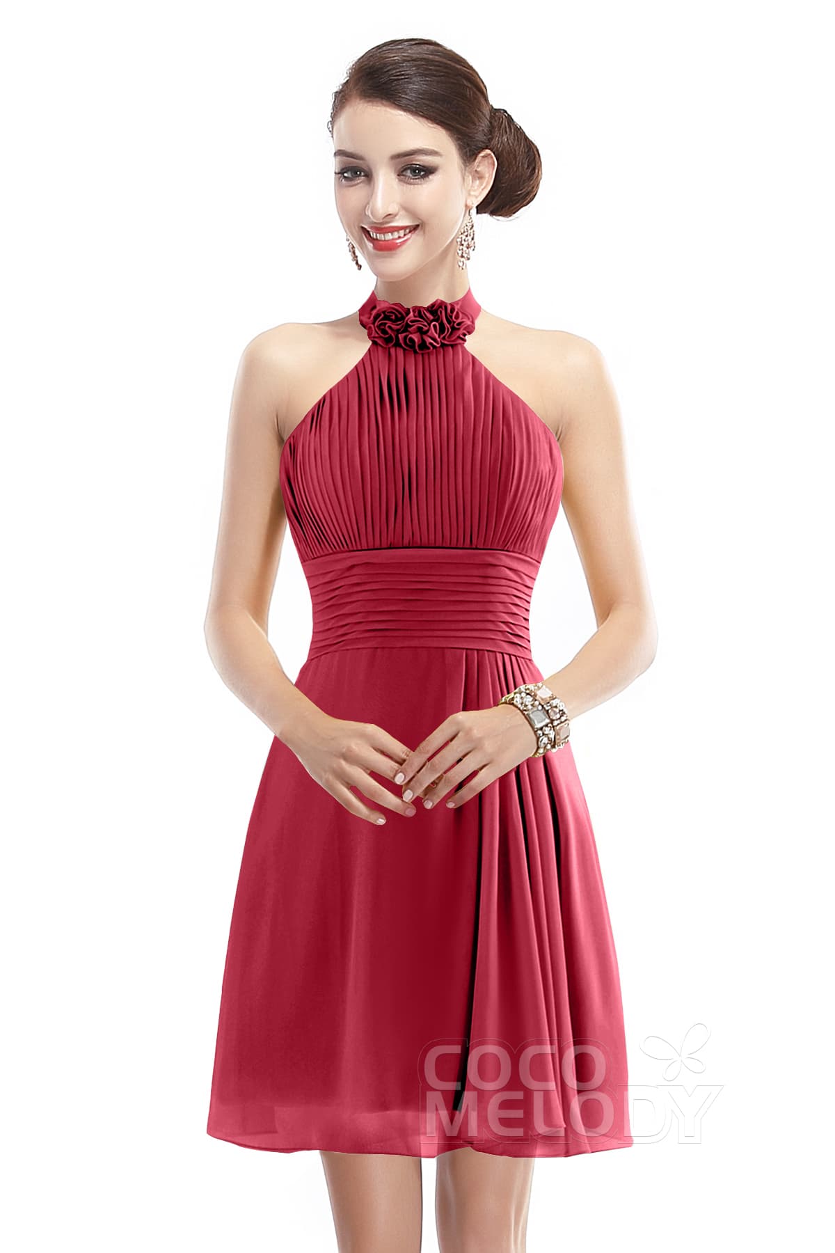 COCOMELODY A-Line Short-Mini Chiffon Bridesmaid Dress COZK1401B 